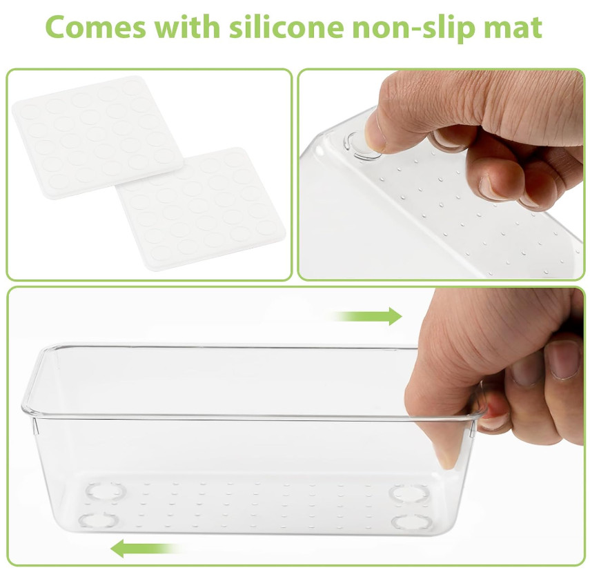 12PCS Clear Drawer Organizer Tray Set Plastic Storage Bins Desk Kitchen Bathroom