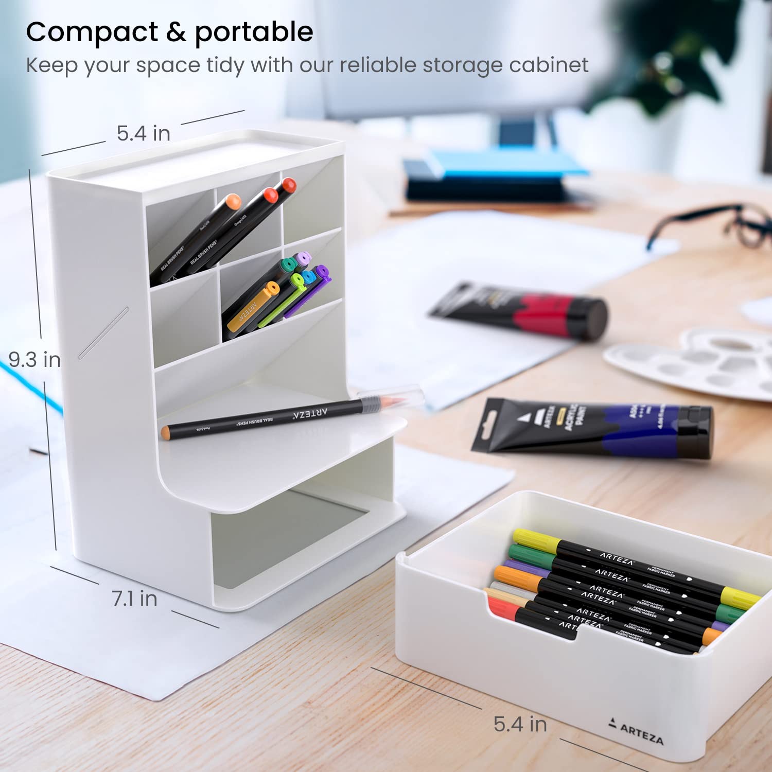 ARTEZA Desktop Pen and Marker Organizer, 6-Compartment 6 Compartment, White