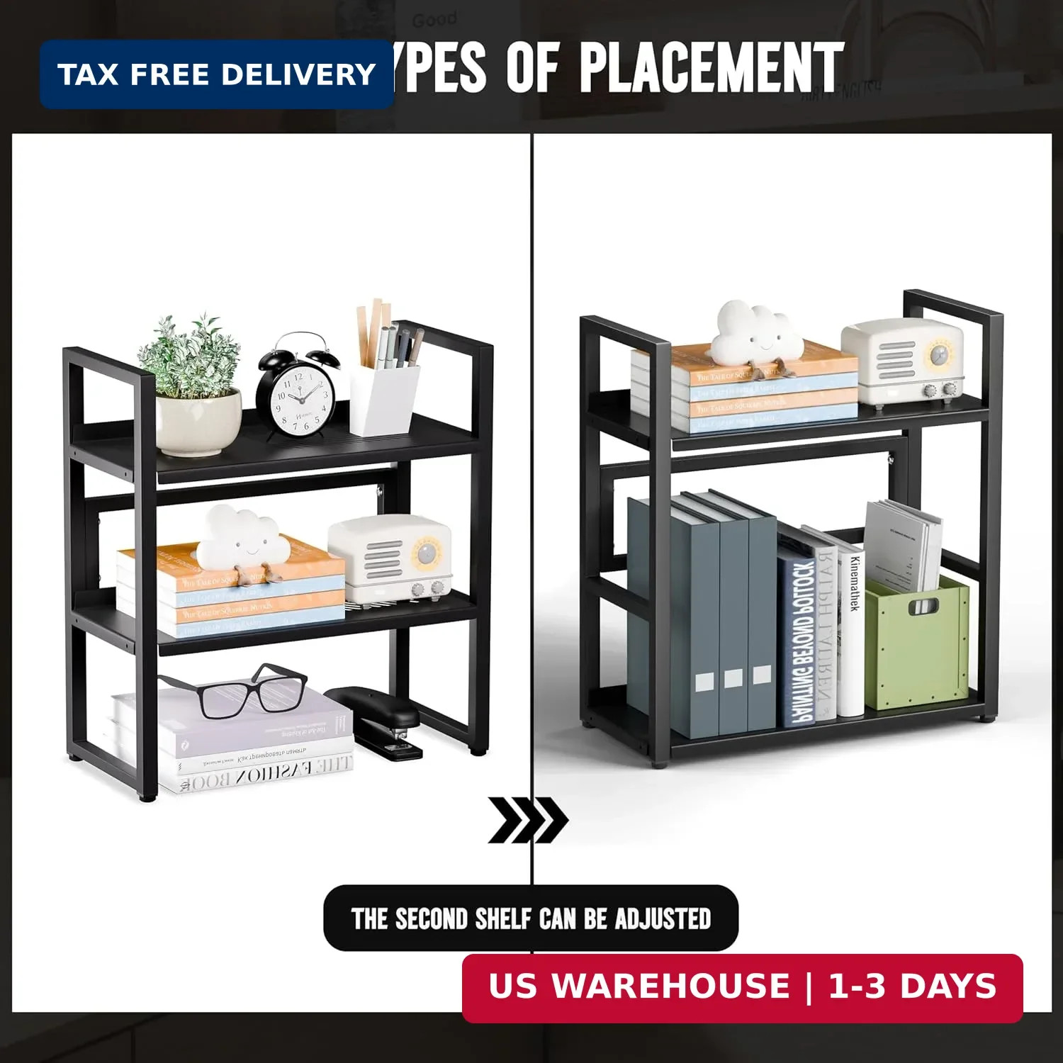Brakki Desk Shelf Organizer, 2-Tier Desktop Bookshelf, Small Office Shelf | Adju