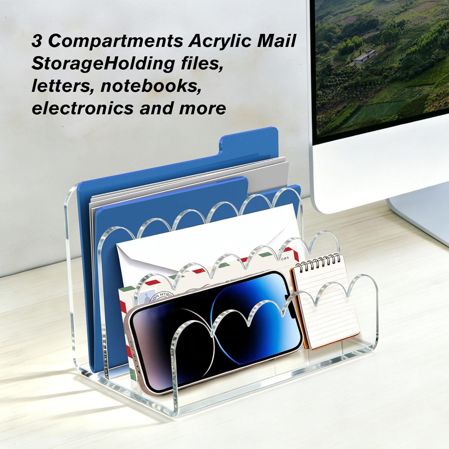 Acrylic File Mail Desktop Organizer Sorters 3 Upright Compartments Laddered
