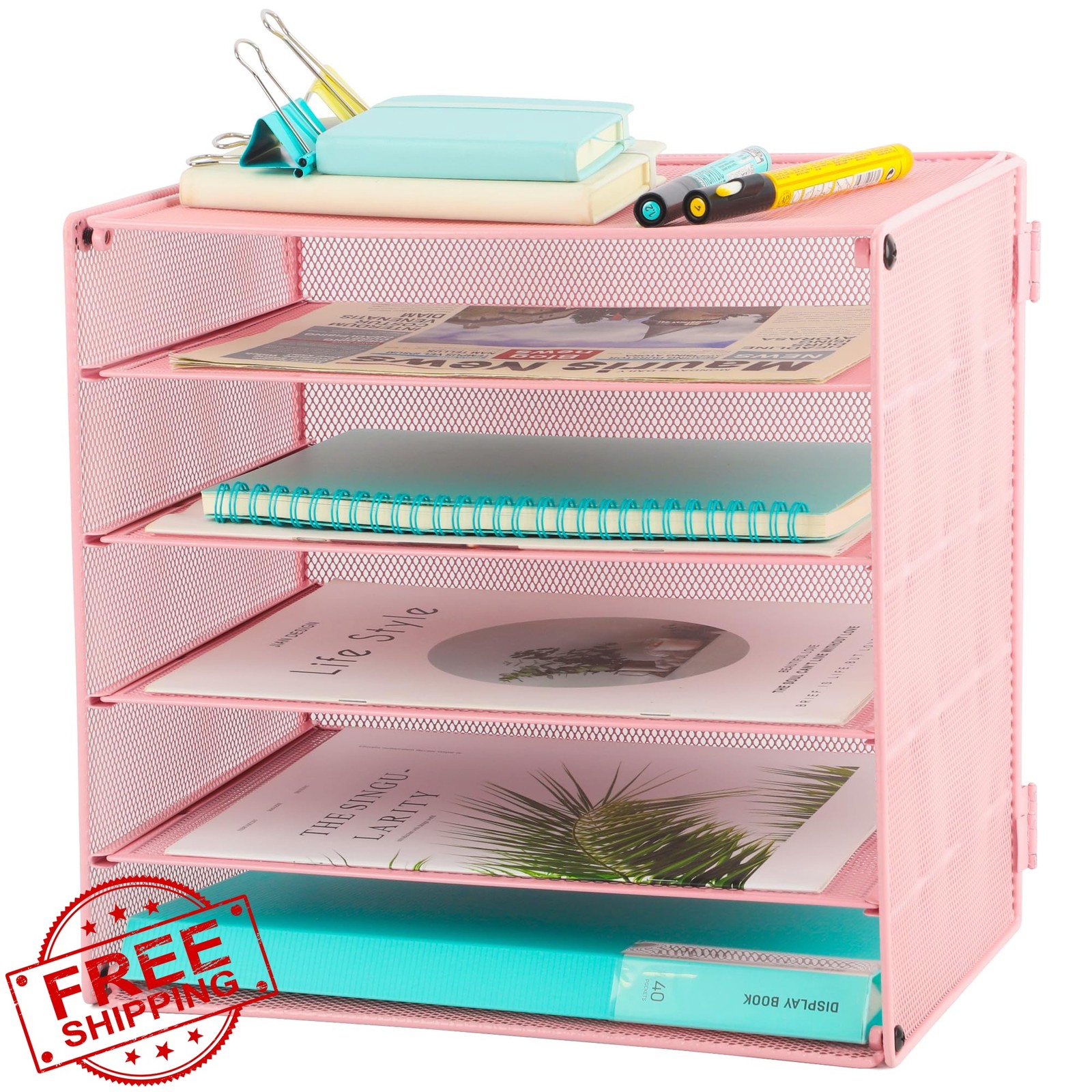 EASEPRES 5 Tier Pink Desk Organizer