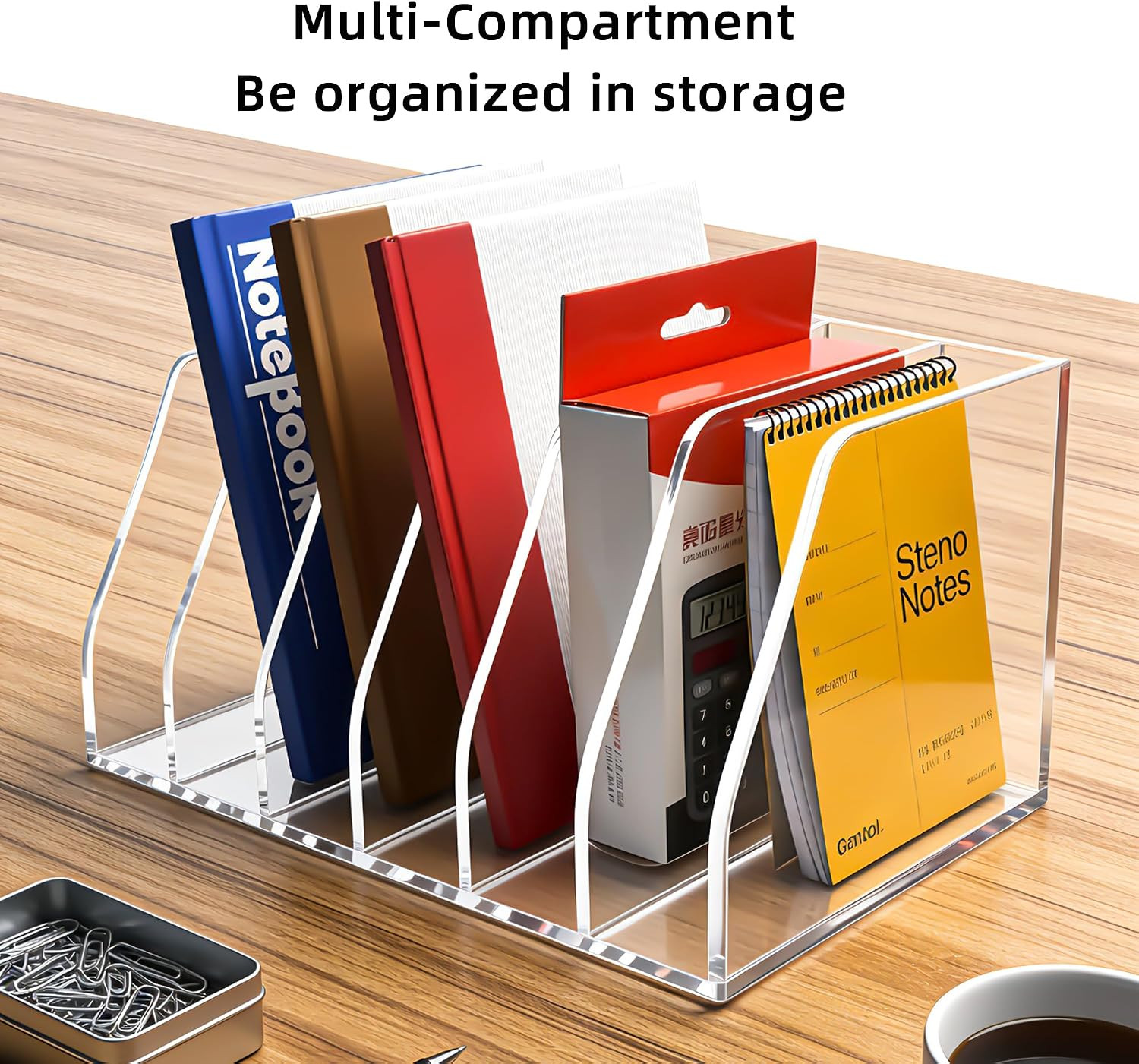 Acrylic Magazine File Holder, 6 Vertical Compartments Desk Document Sorter Organ
