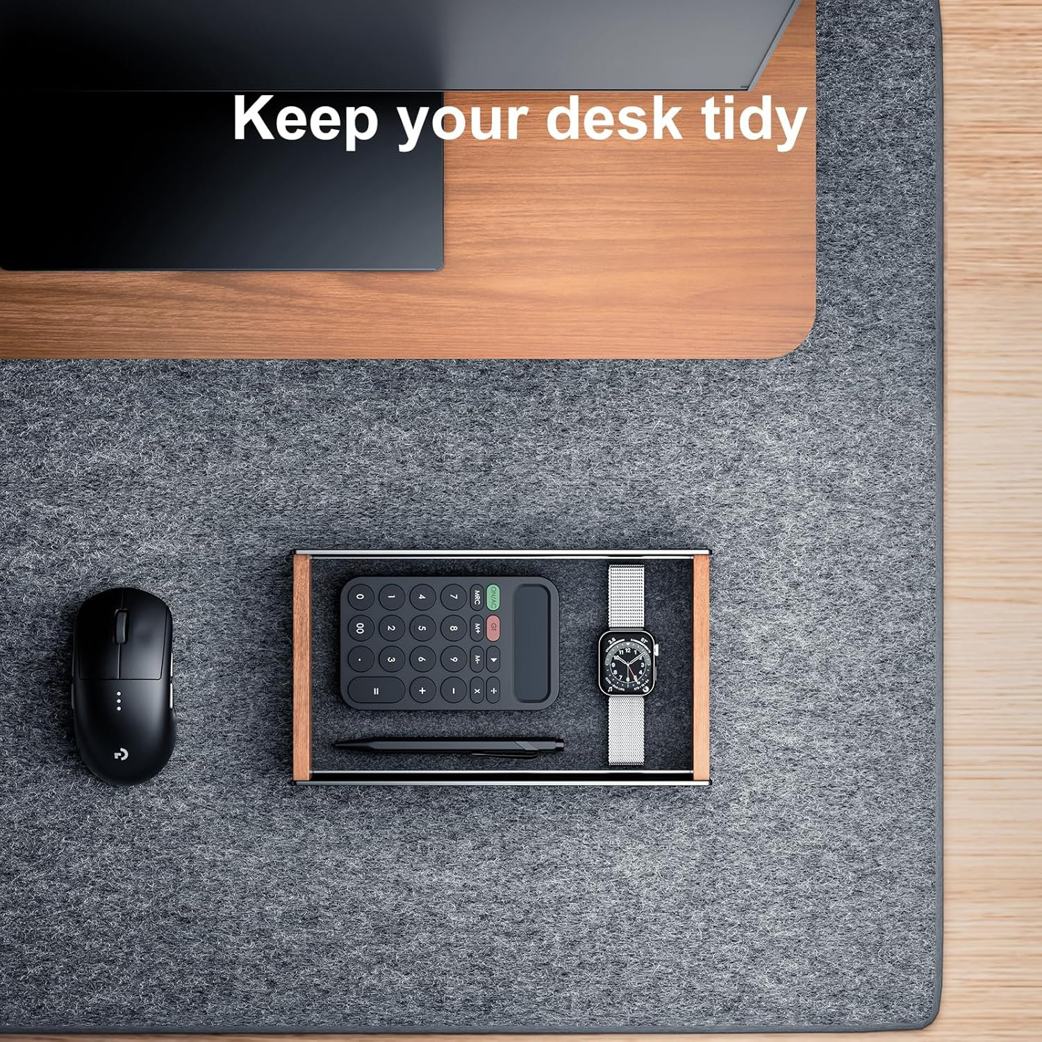 Desk Tray Organizer Drawer for Home Office, Walnut Desk Organizer Tray for Keys,