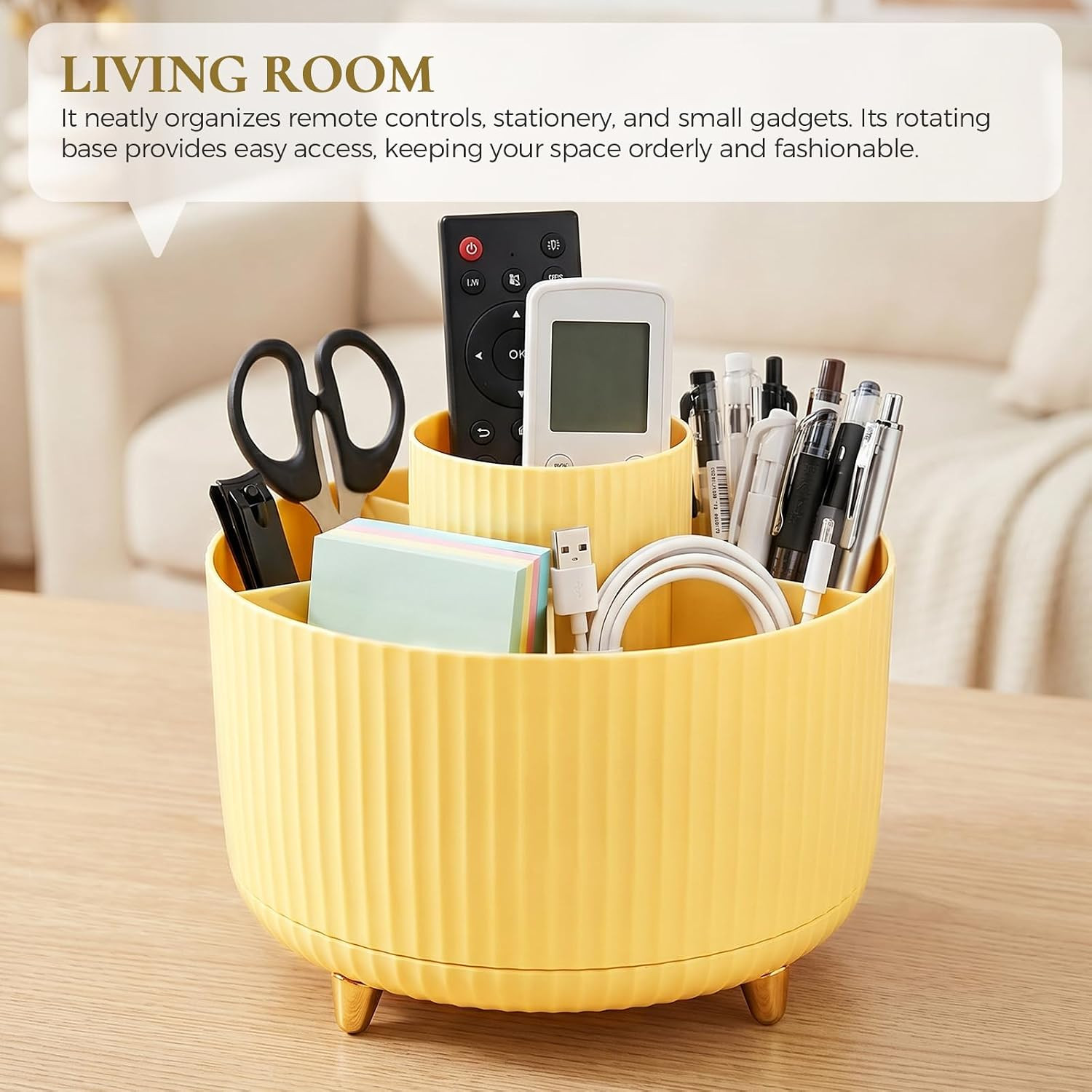 Pencil Pen Holder for Desk, 5 Slots 360-Degree Rotating Desktop Organizer, Cute