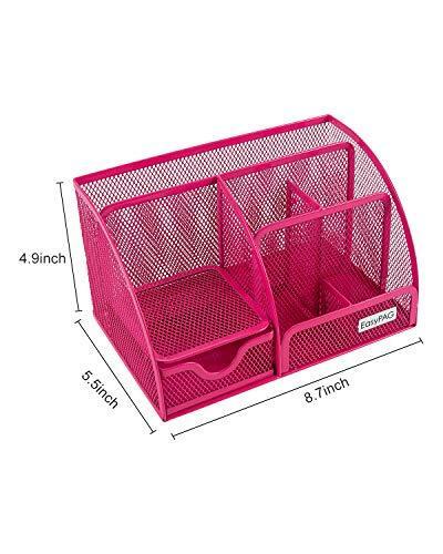 EasyPAG Mesh Office Desk Organizer 6 Compartments with Drawer,Pink