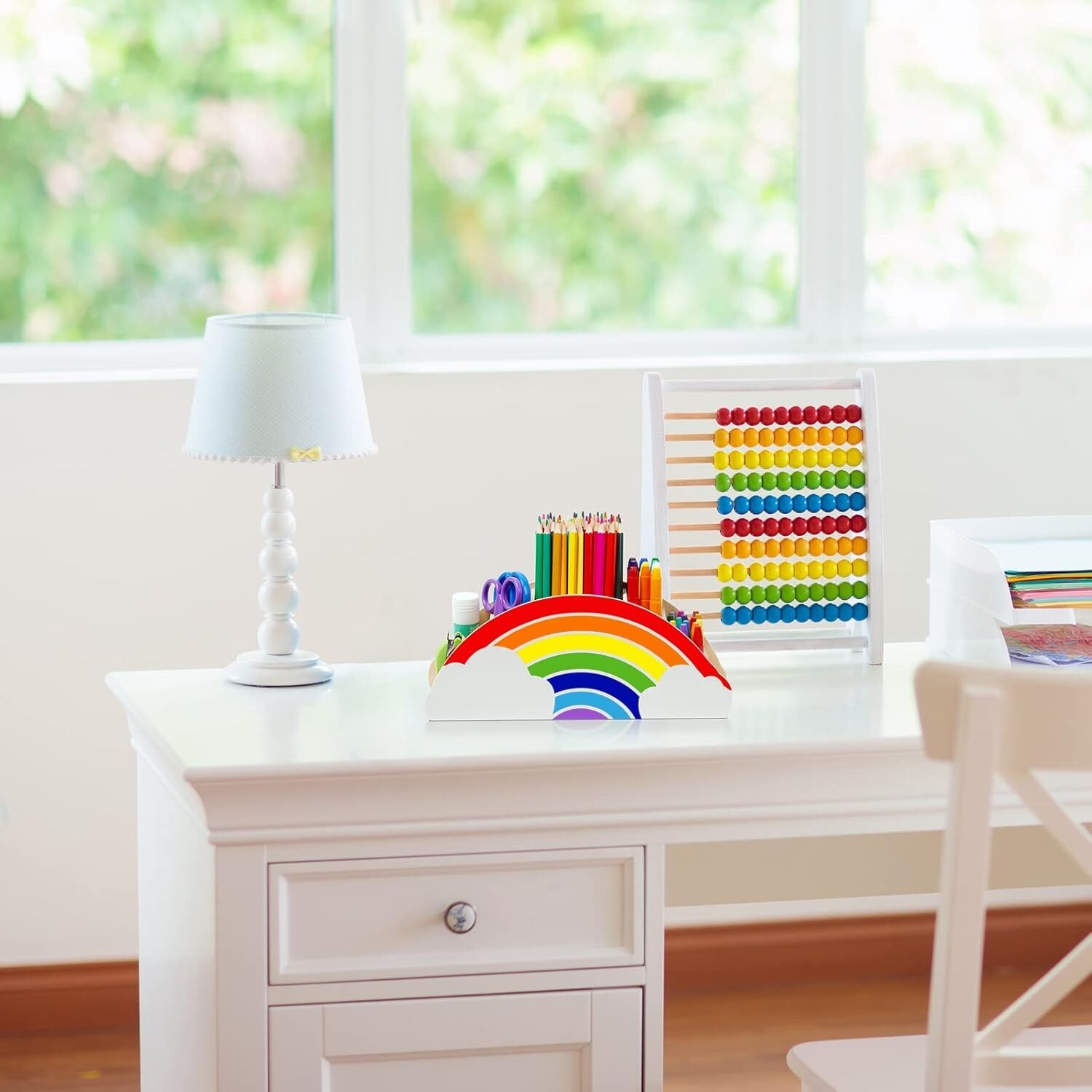 Compact Wooden Supply Caddy with Rainbow Finish – Ideal Desk Organization Tool