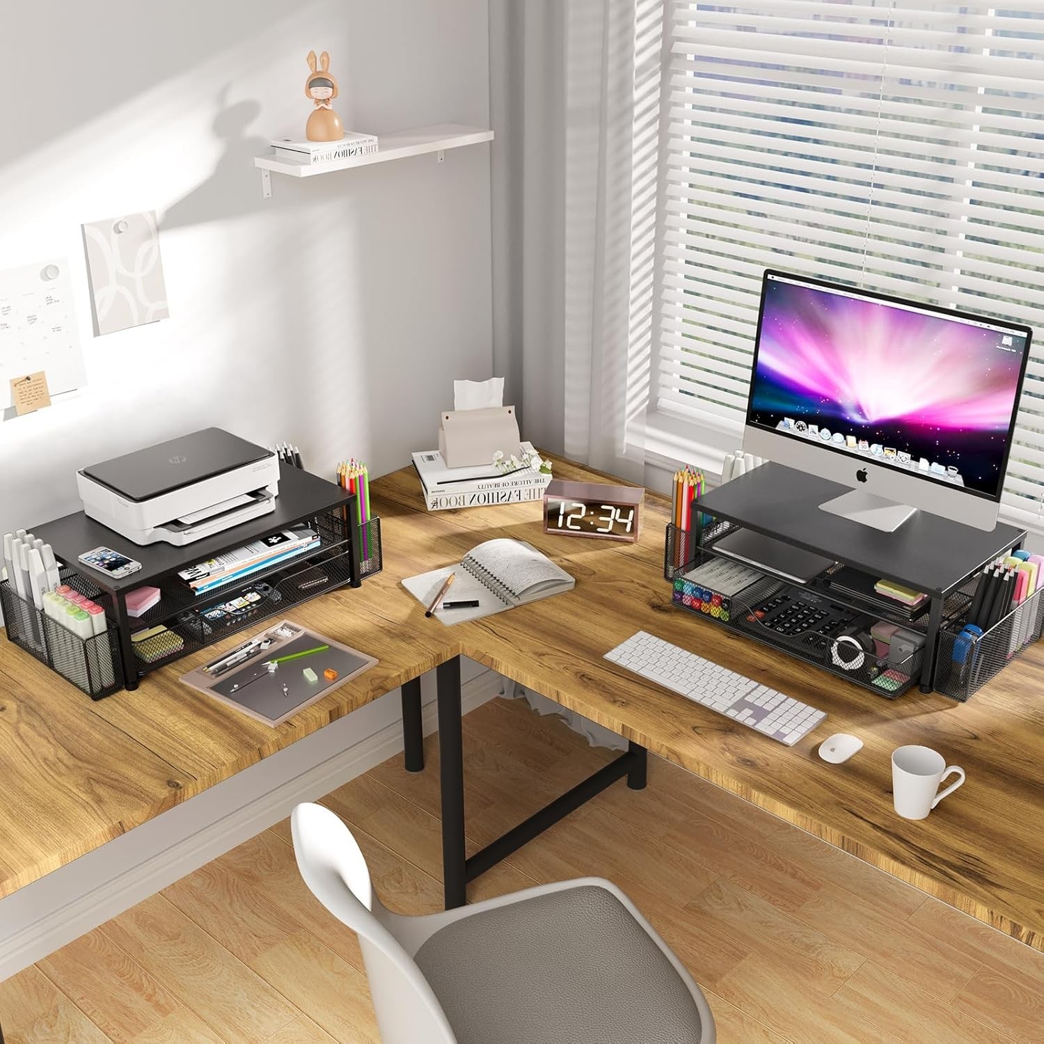 Ergonomic 2-Tier Desk Organizer in Black – Stylish Monitor Stand with Storage
