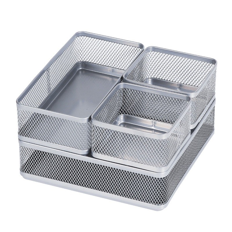 Mesh Desk Organizer Silver: Steel Office Supplies, Desk Drawer Organizer
