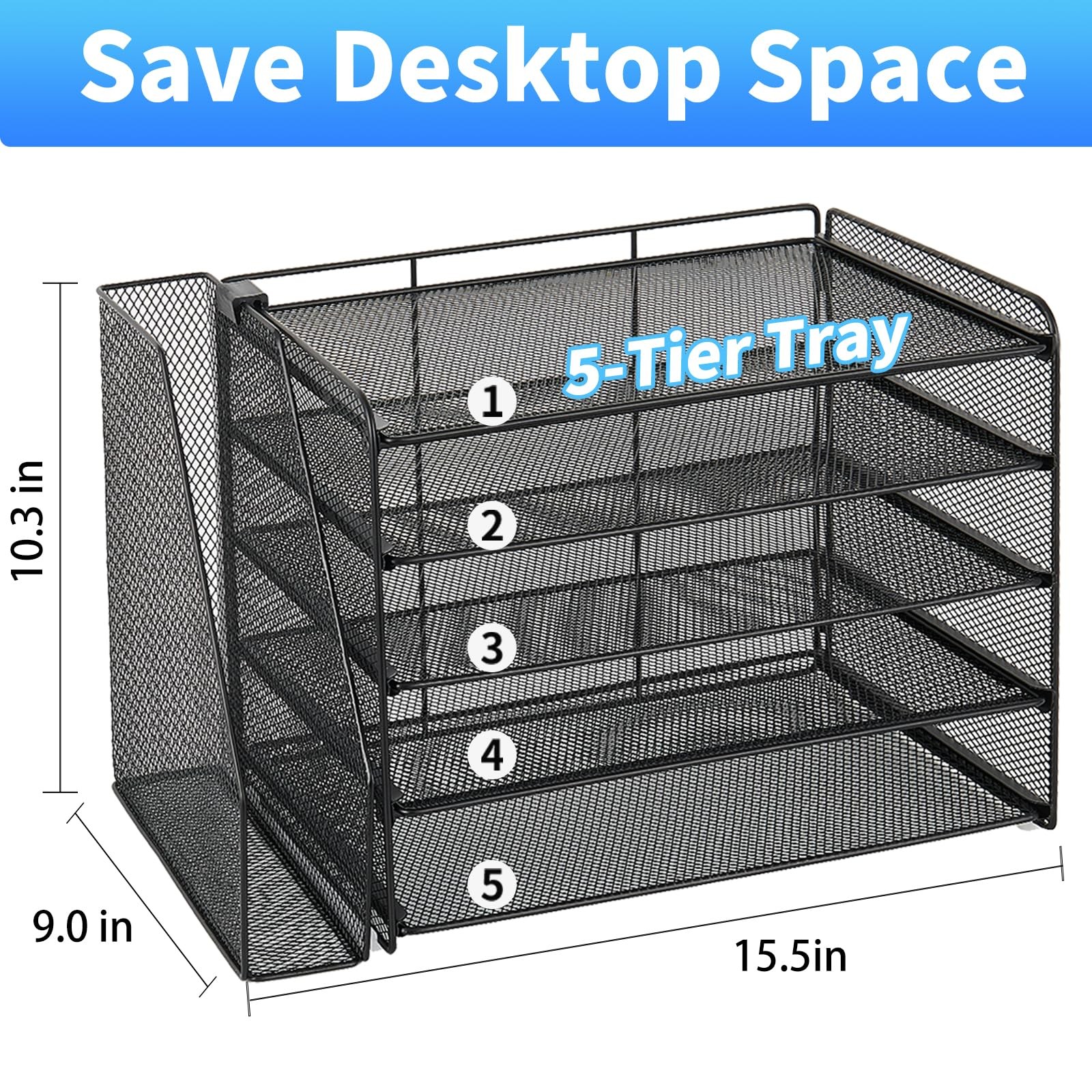 OPNICE Desk Organizers and Accessories, 5-Tier 15.5″ x 9″ x 10.3″, Black