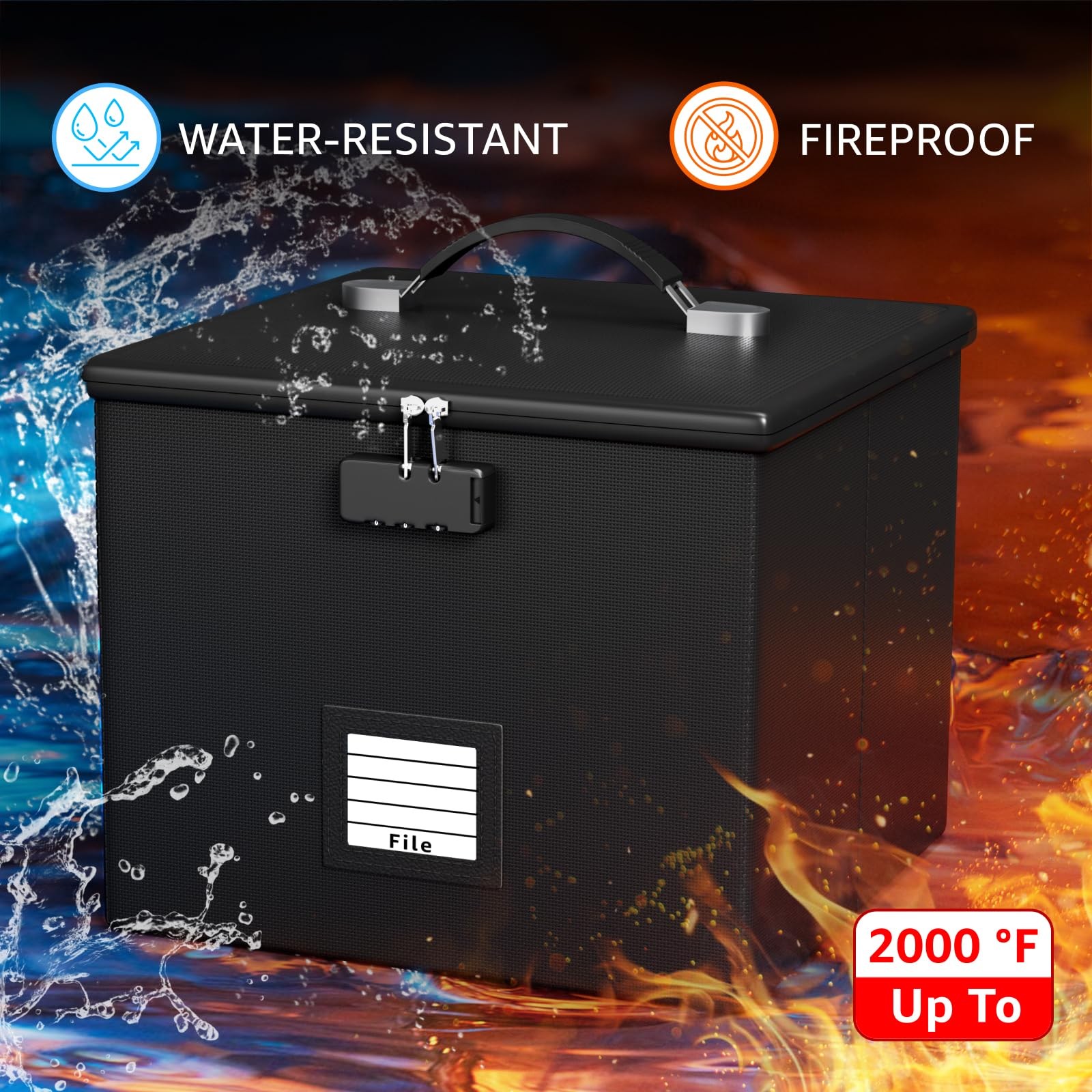 Fire Proof File Box for Documents – Portable Fireproof Document 1 PC, Black