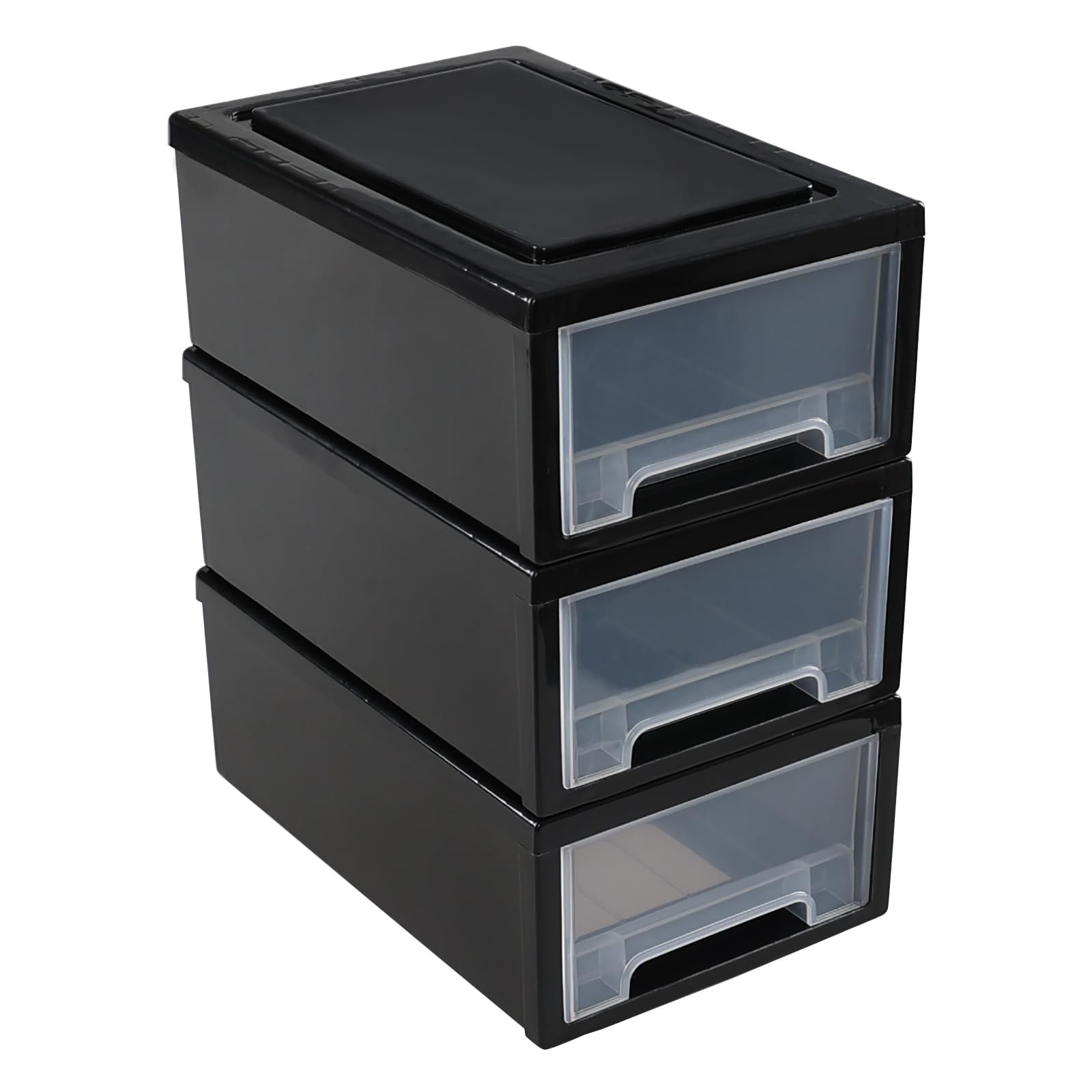Utiao 6 Quart Plastic Stacking Storage Drawer Unit, Small Desktop Black