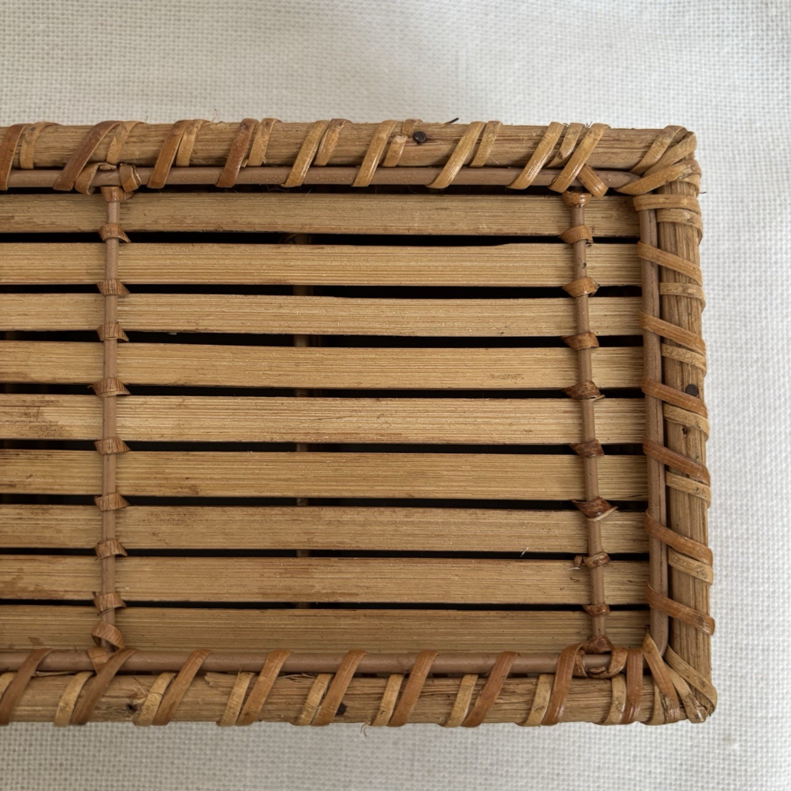 Vintage Woven Rattan Desk Caddy Utensil Holder Organizer