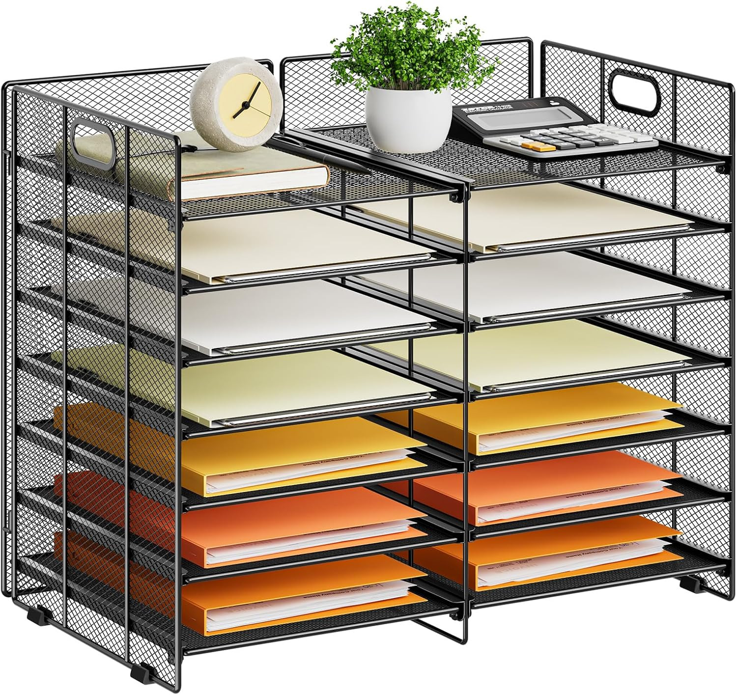 12 Slots Desktop Literature Organizer, 7-Tier Mesh Paper Organizer for Desk, Adj