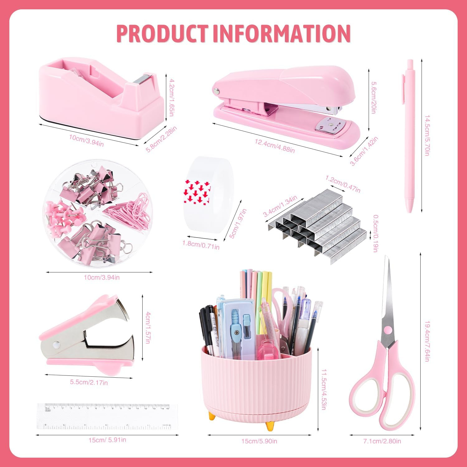 Pink Desk Organizers and Accessories with Desk Organizer 360° Rotating Pen Holde
