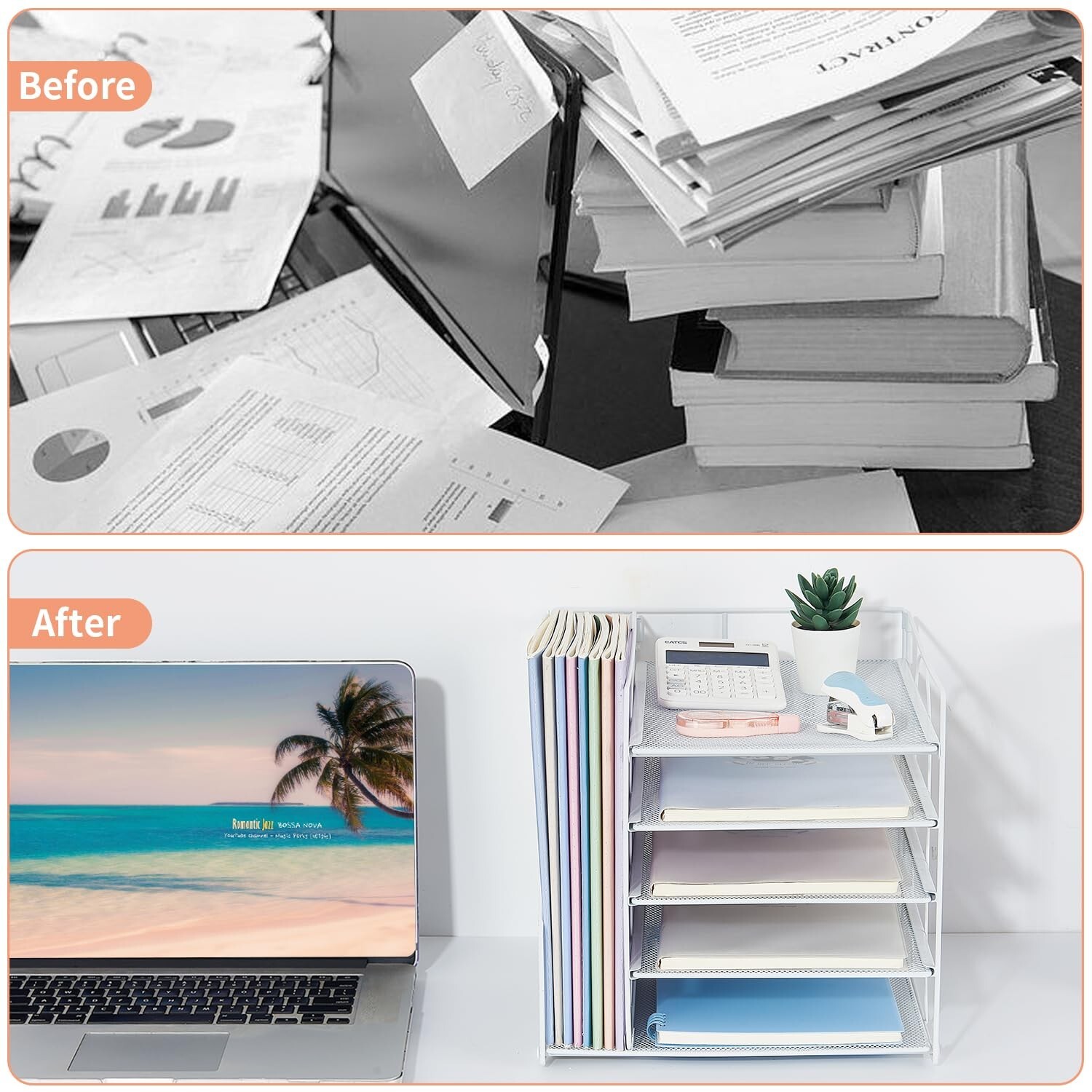 Desk Organizers and Accessories, 5-Tier Paper Letter Tray Organizer with File…