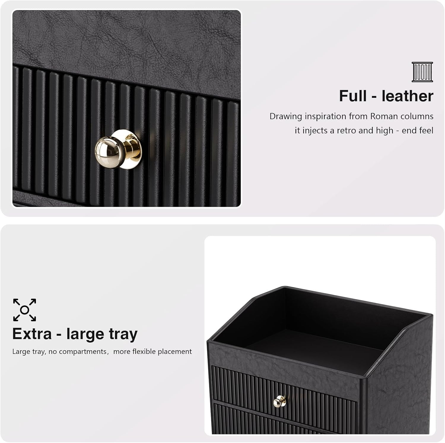 Black Vegan Leather Desk Organizer with 3 Drawers for Makeup & Accessories