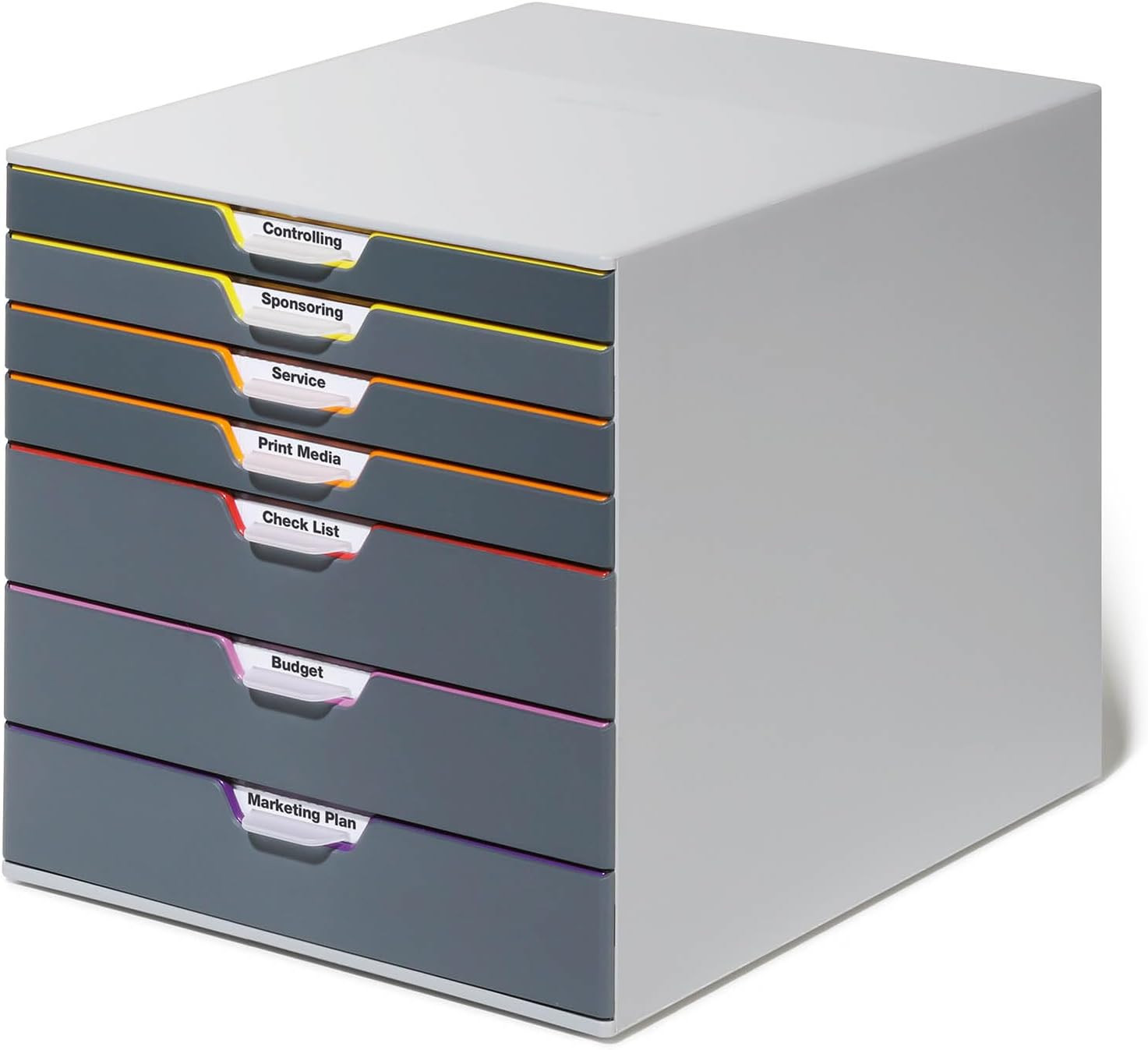 Varicolor 7 Drawer Unit – Gray Desktop Drawer Set with 7 Color Coded Draws – Let