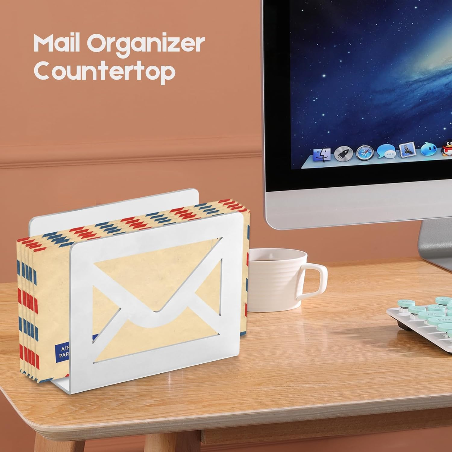Desktop Metal Mail Holder,Modern Black Letter Organizer for Desk with Cutout Env