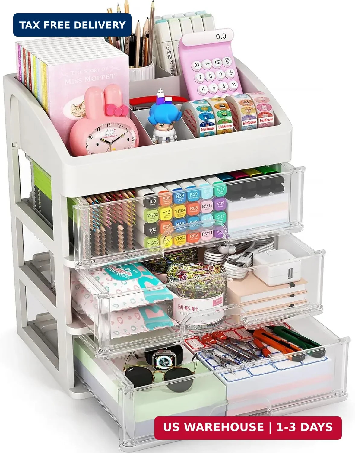 Desk Organizer with Drawers, 3 Drawers Storage Organizer, Desktop Storage Drawer