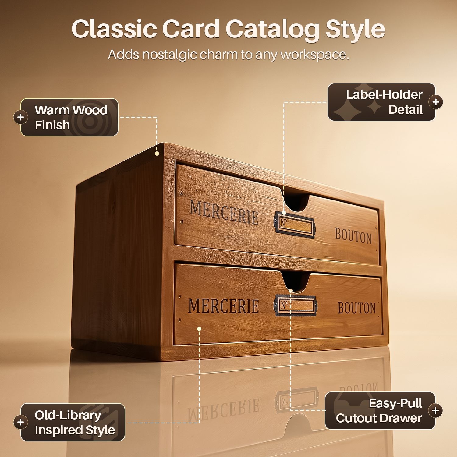 2-Tier Wooden Desktop Office Supplies Organizer Cabinet w/ 2 Storage Drawers Set