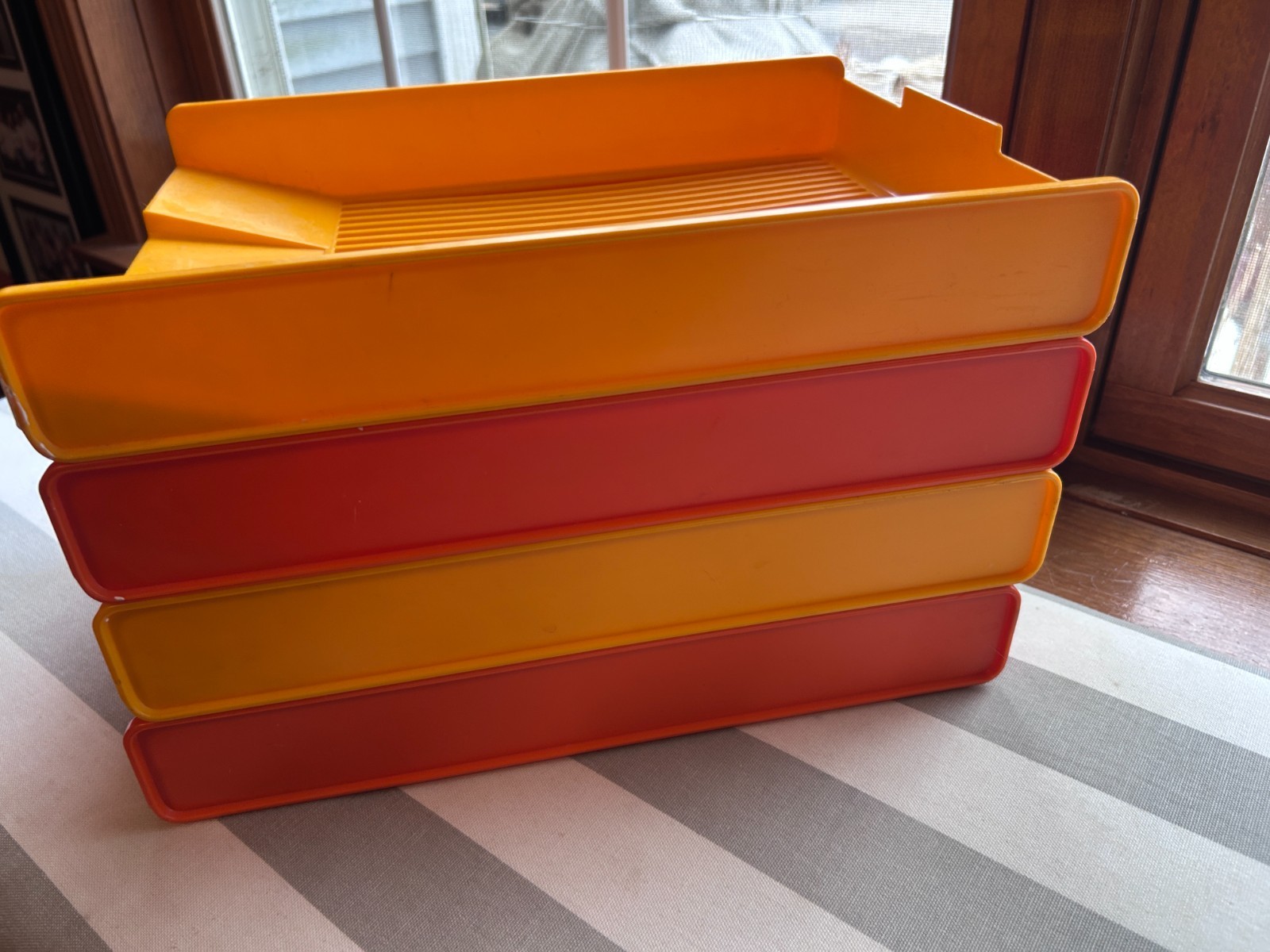 vintage Gustavsberg plastic stacking desk paper trays orange yellow MCM Sweden