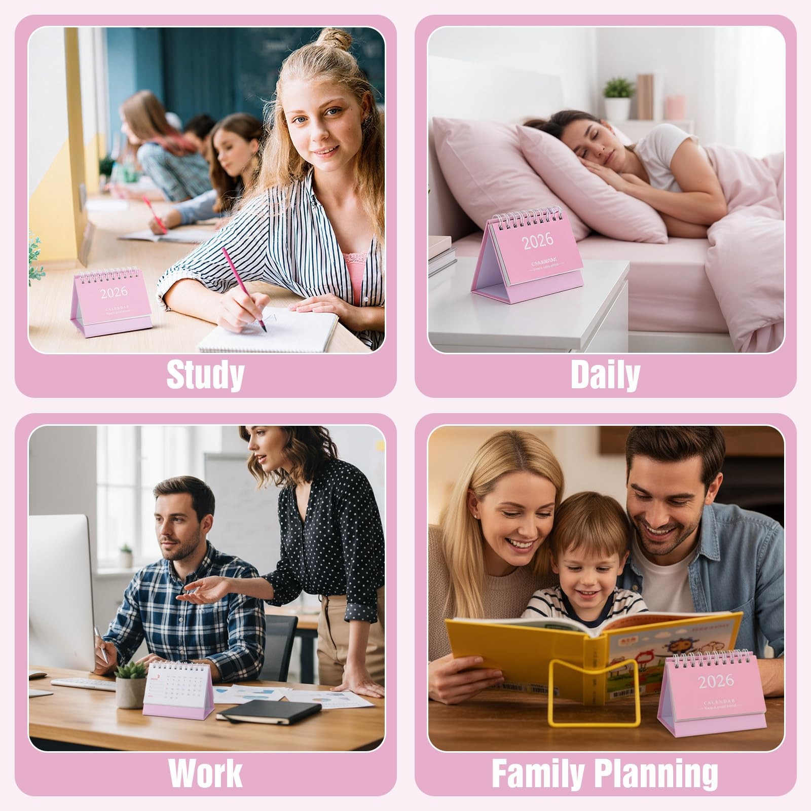 Tyqour Small Desk Calendar 2026 Mini Standing Flip Desktop Pink