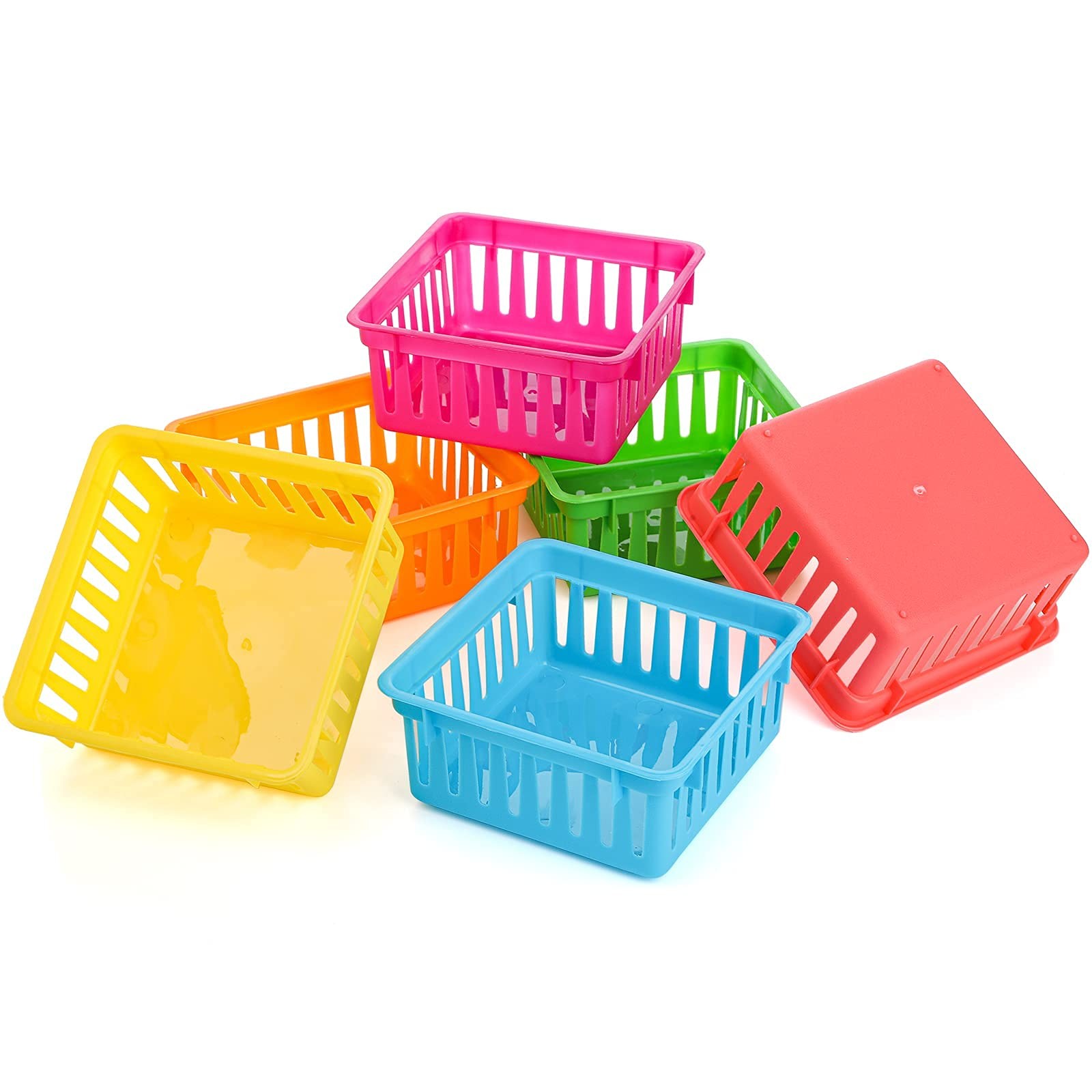 24 Pack Classroom Storage Baskets, Small Plastic Organizer Basket, Colorful S…