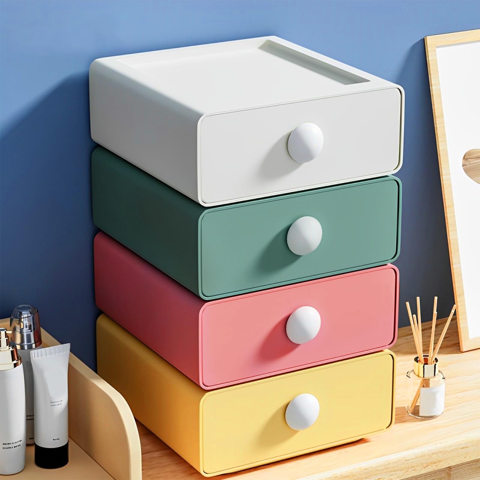 RETON 4 PCS Desktop Storage Drawers, 18.5cm x 20cm x 7.5cm, Multicolor