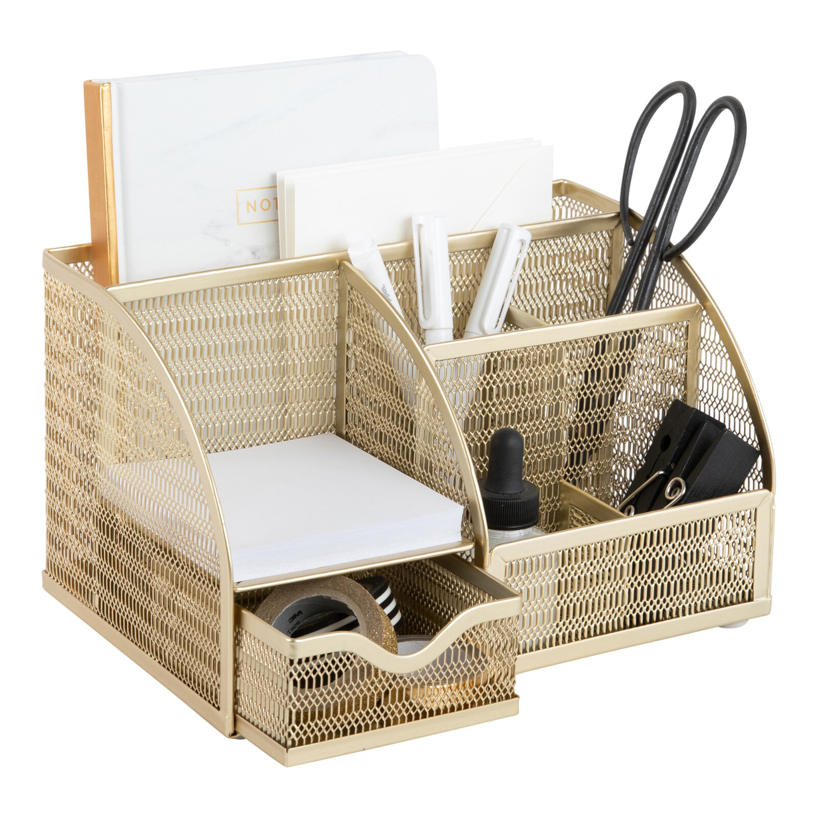 Blu Monaco Unique Metal Gold Desk Organizer with Drawer
