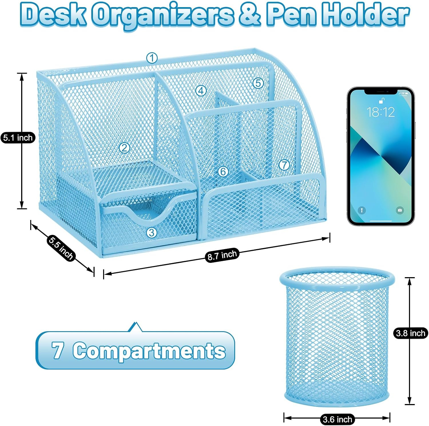 13-In-1 Office Desk Organizer Set with Stapler and Tape Dispenser, Pen Holder, S