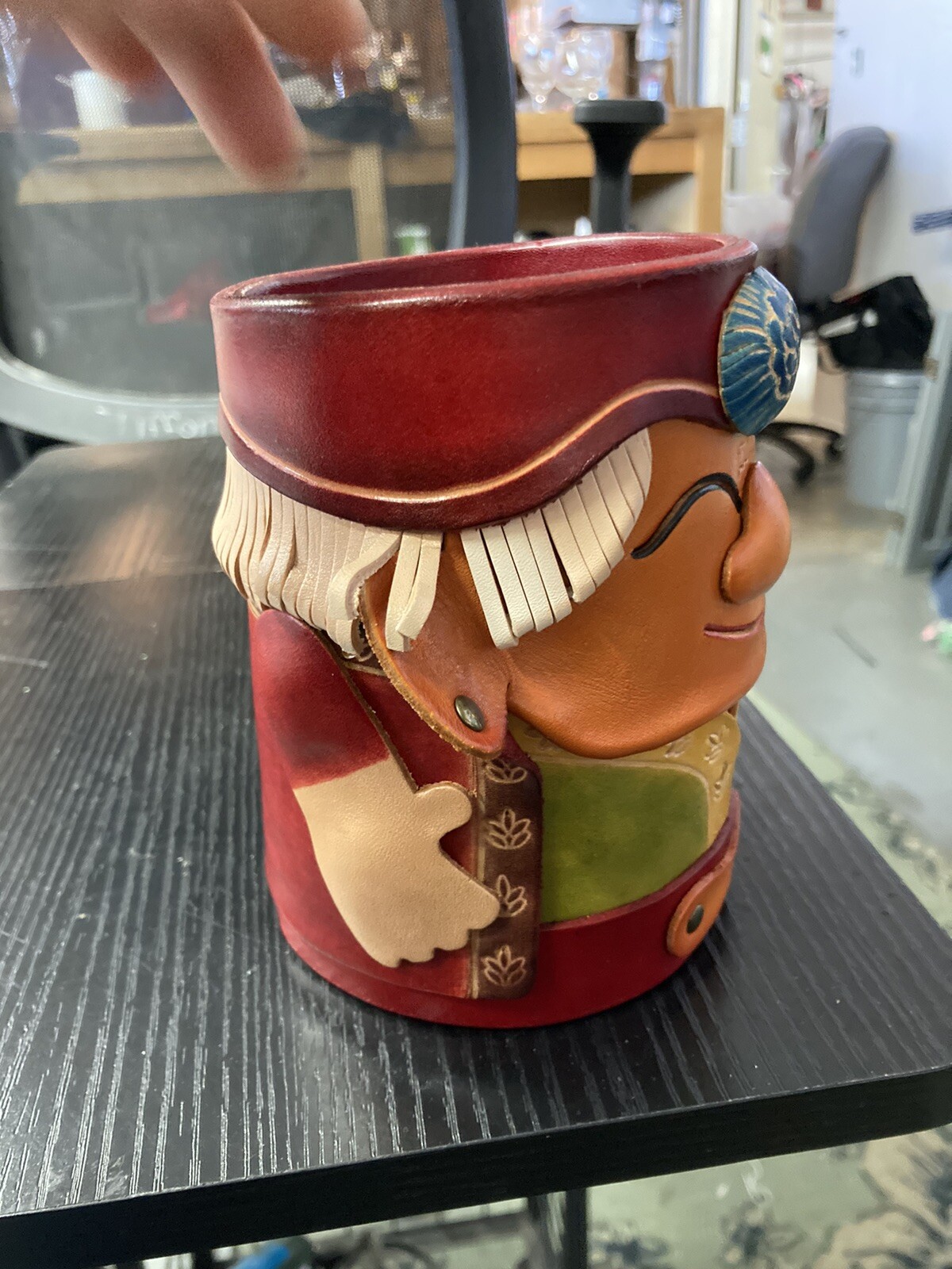 Grandmother Woman Leather Pencil Holder Storage Deco H2 Folk Hobo Hippy Fun Cute