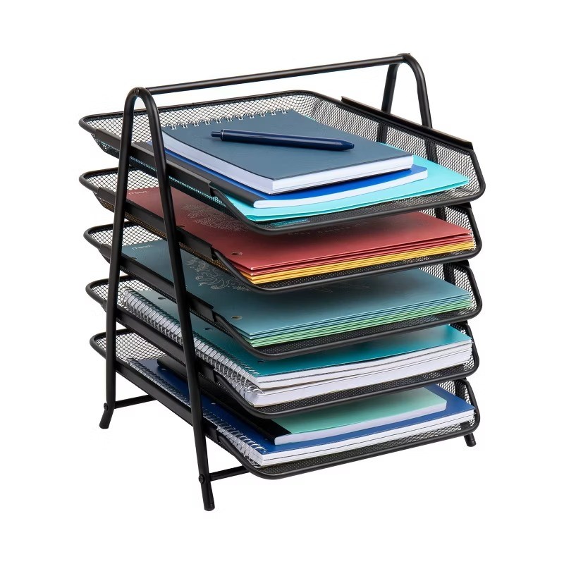 5-Tier Paper Tray, Desktop Organizer, File Storage, Office, Metal Mesh