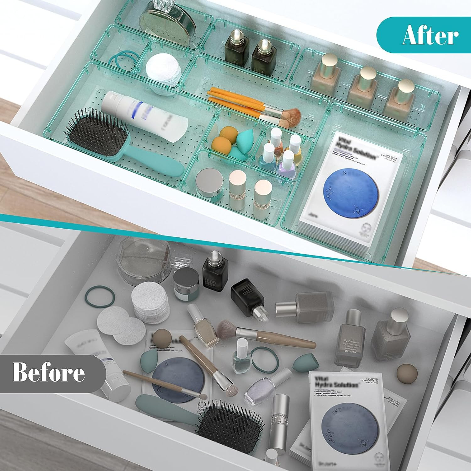 7 PCS Clear Plastic Drawer Organizers Set, 4 Size Desk Drawer Organizer Trays fo