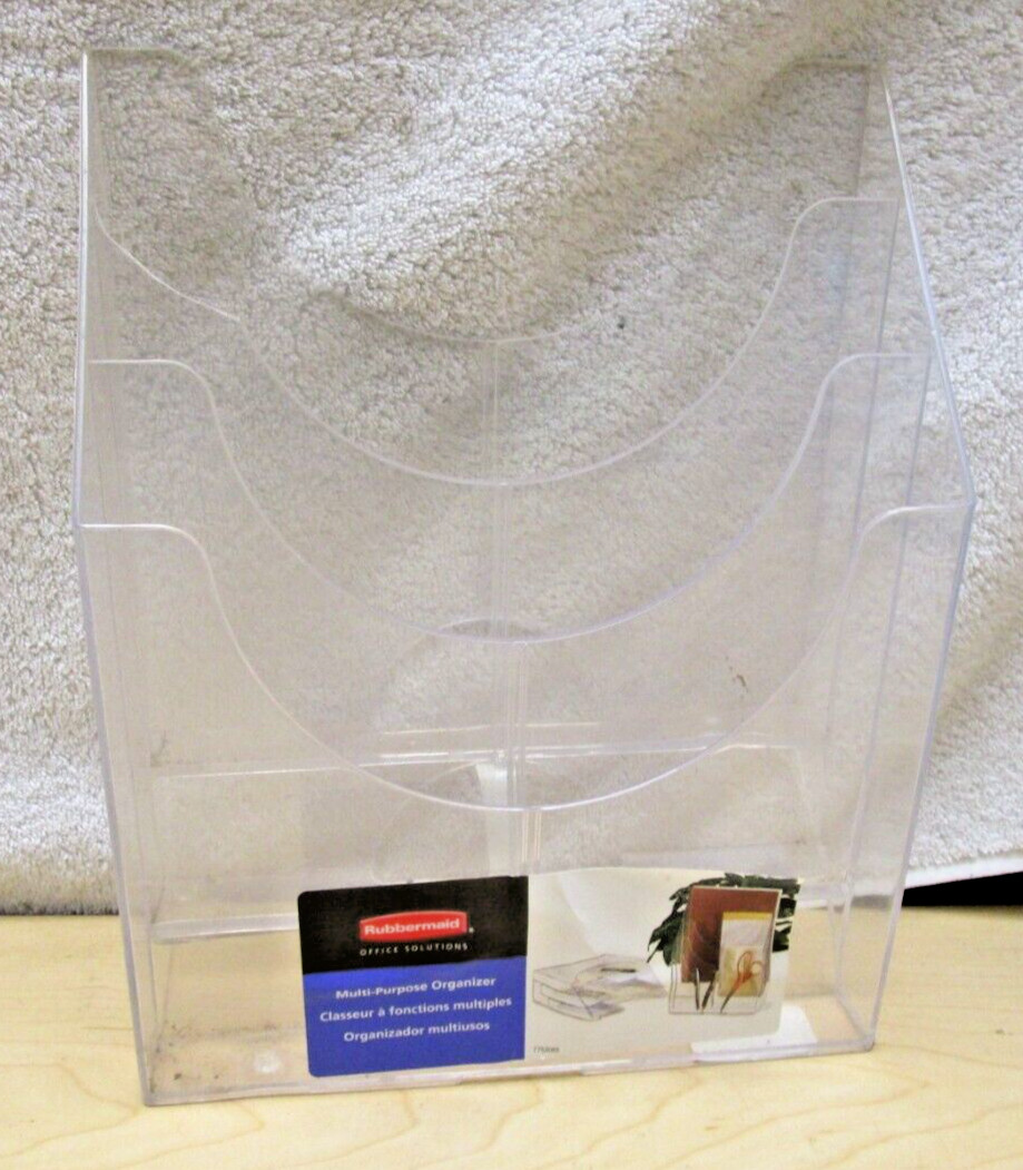 Rubbermaid Clear 3 Slot Incline Desk Wall File Mail Organizer