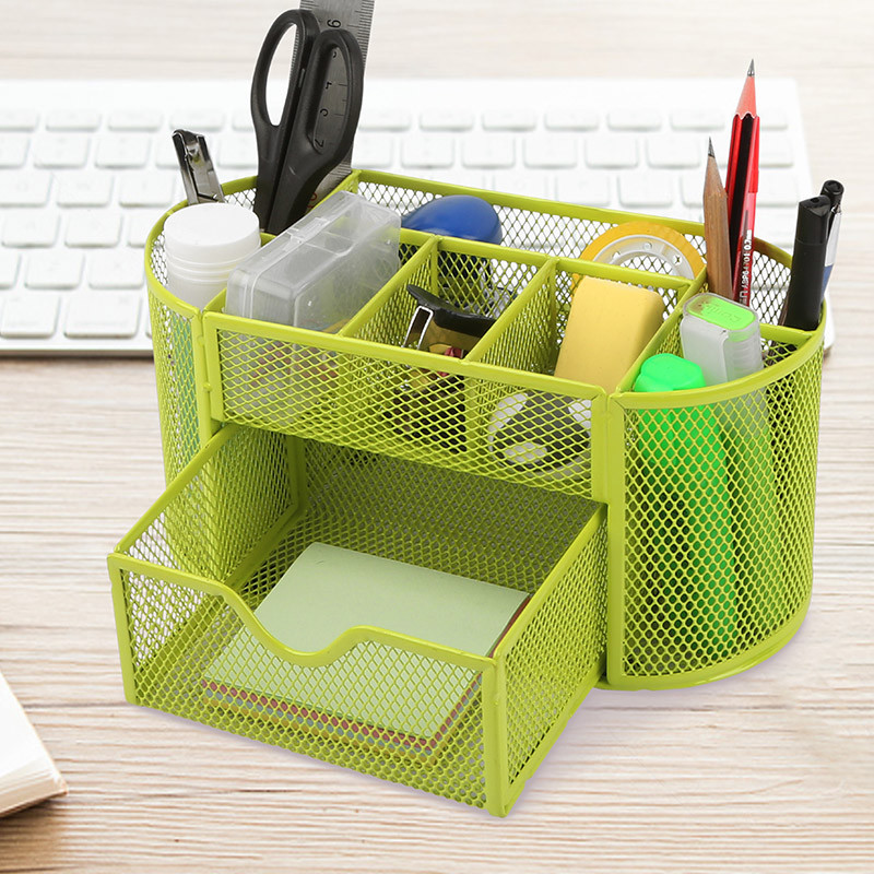 Green Metal Wire Mesh Pen Desk Top Storage Organizer Holder Office School Supply