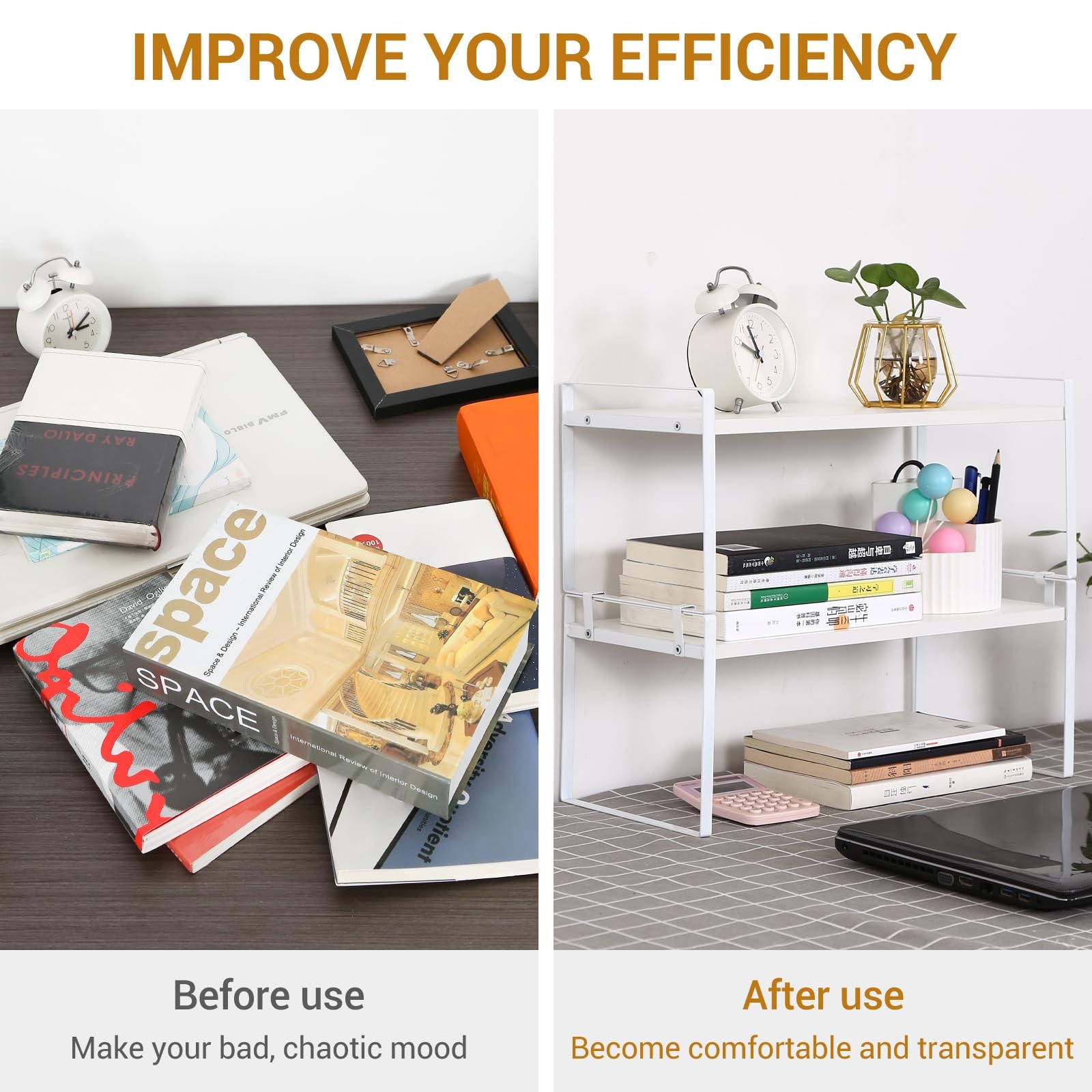 Desk Shelf Organizer for Top of 6.2D x 11.8W x 6.2H in, 2-tier White/White