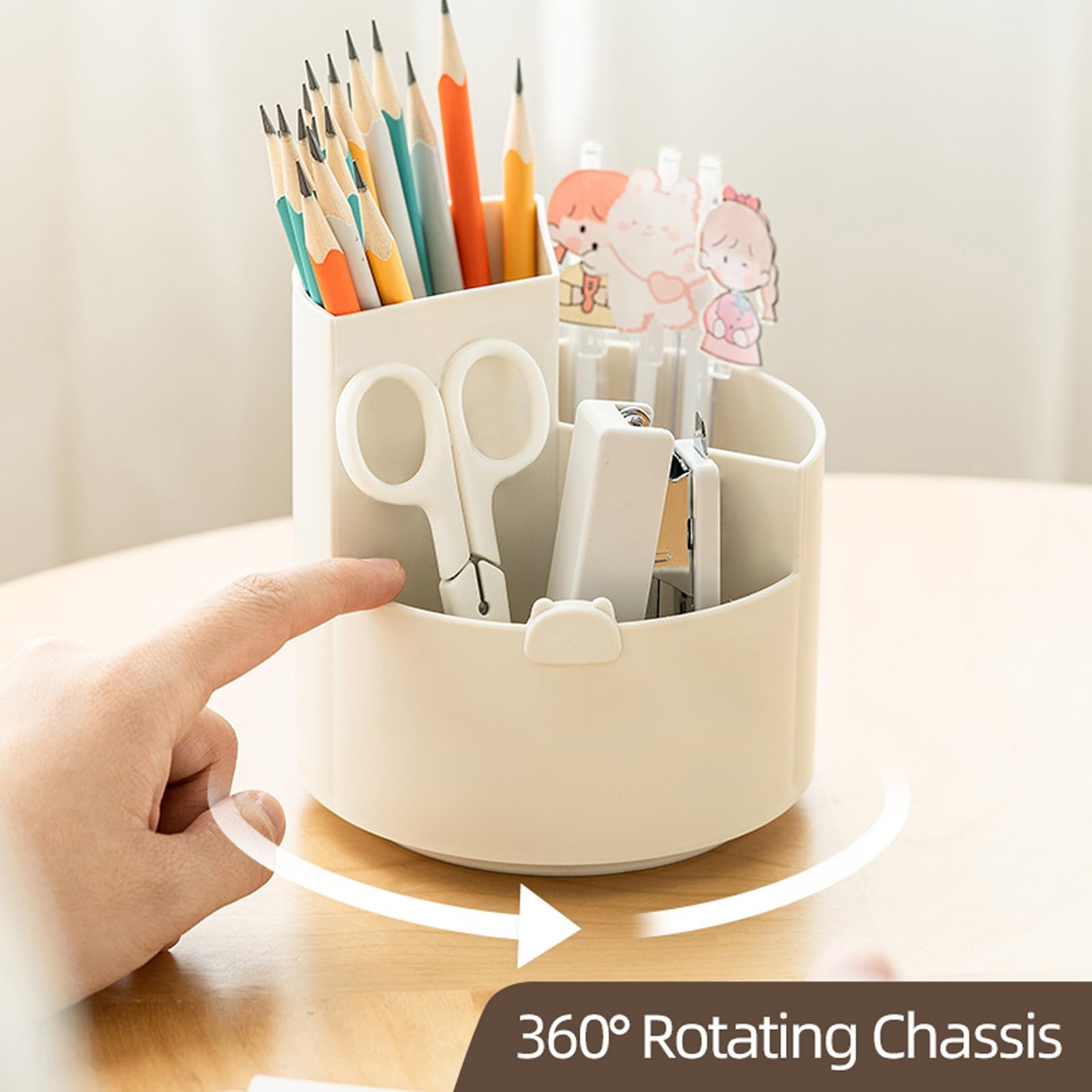 Rotating pen holder,Plastic Desk Pen Organizer with 3 Slots, Desktop Storage …