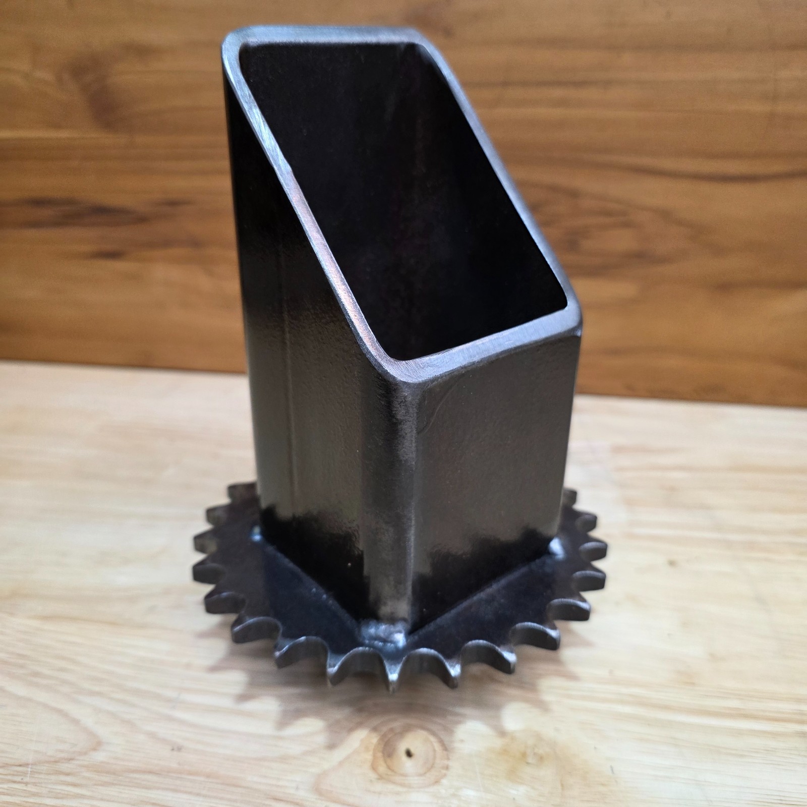 Industrial Steel Desk Organizer | Welded Reclaimed Gear Pen Holder
