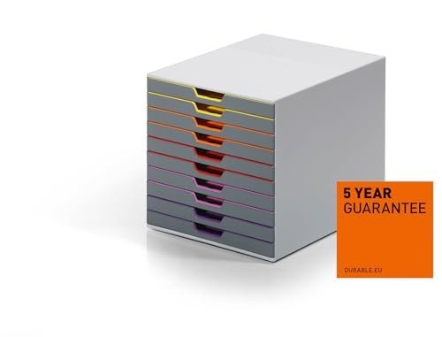 10-Drawer Desktop Organizer – Gray Storage Unit with Color-Coded Drawers for Fil