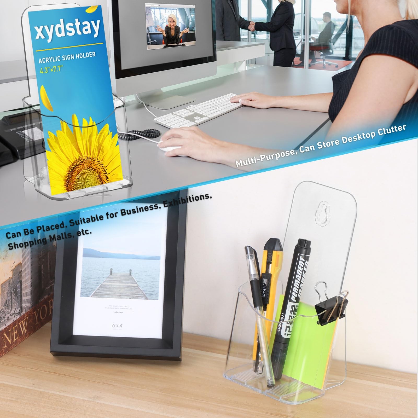 xydstay Brochure Holder 4×9 Inches Slant Back Design, Clear Display