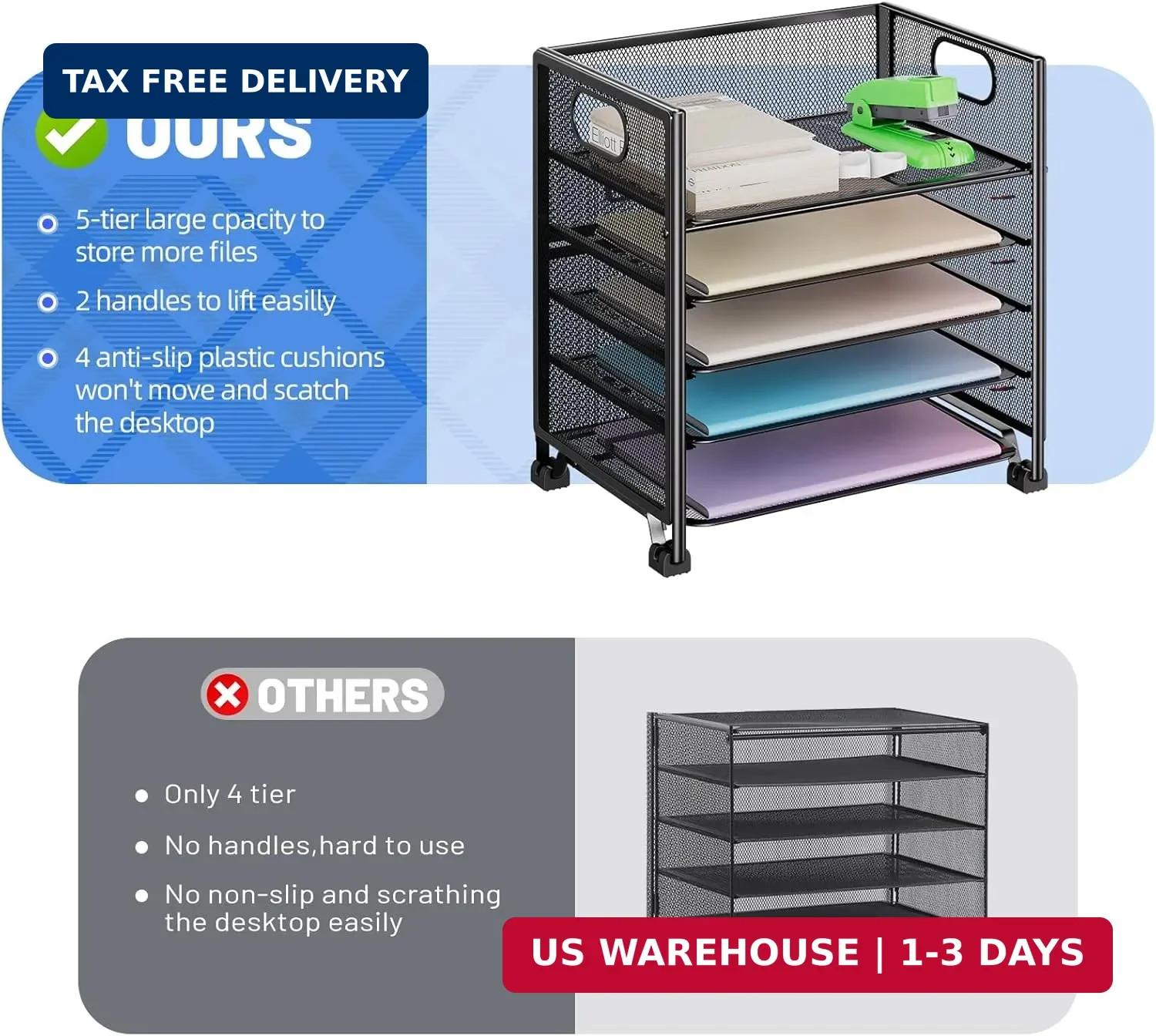 Simple Trending 5-Tier Paper Organizer for Desk- Letter Tray & File Holder with