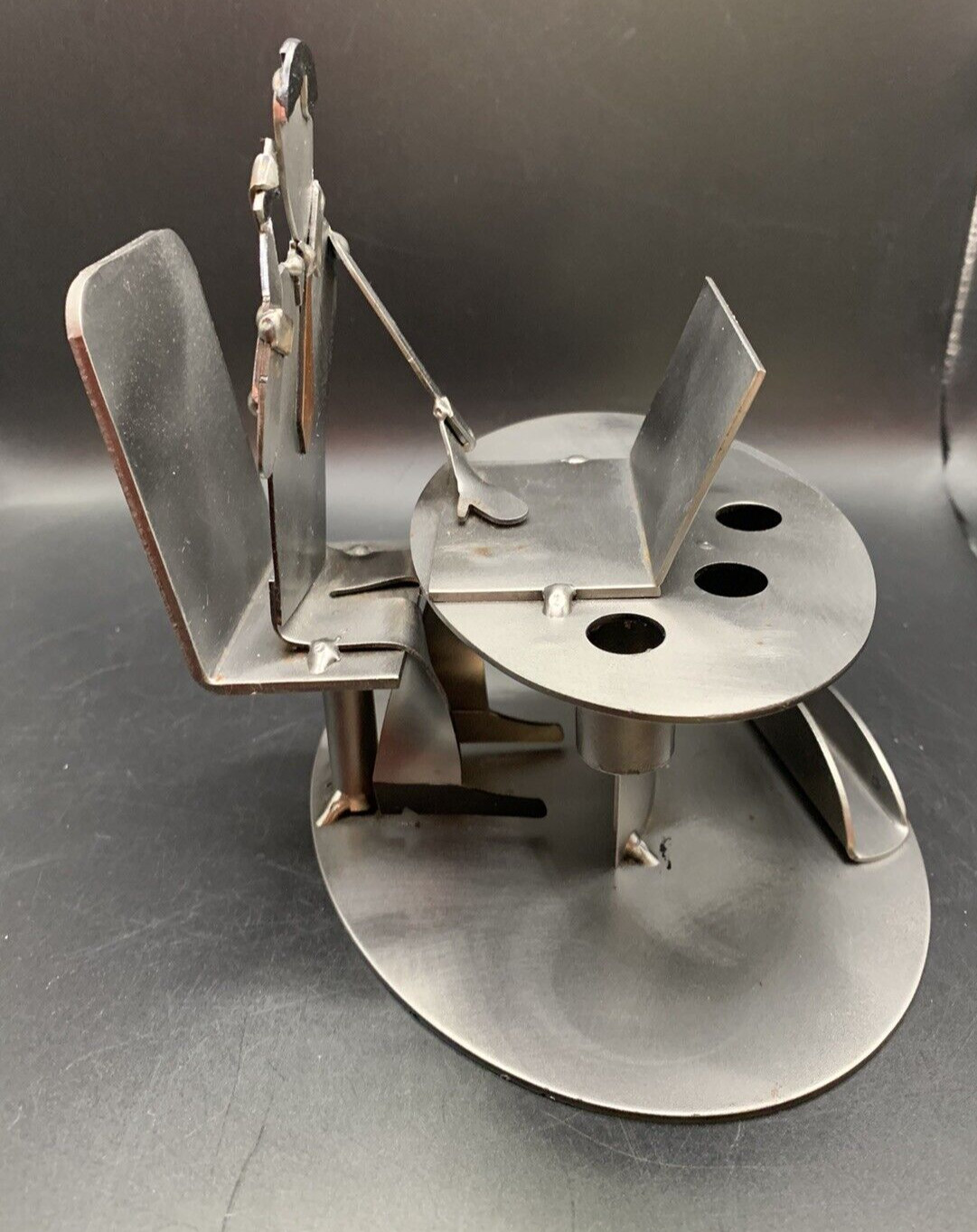 “Man Working at Desk” Desktop Organizer Handmade Welded Steel Metal 5.5 x 6″