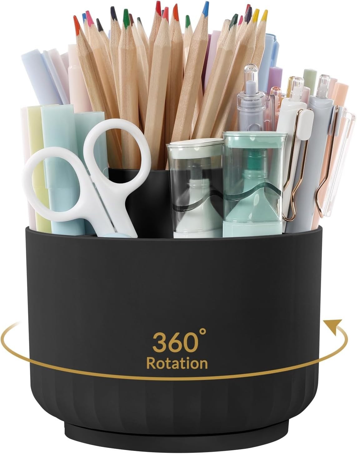 Stylish 360-Rotation Pen & Pencil Holder – Space-Saving Desk Organizer in Black