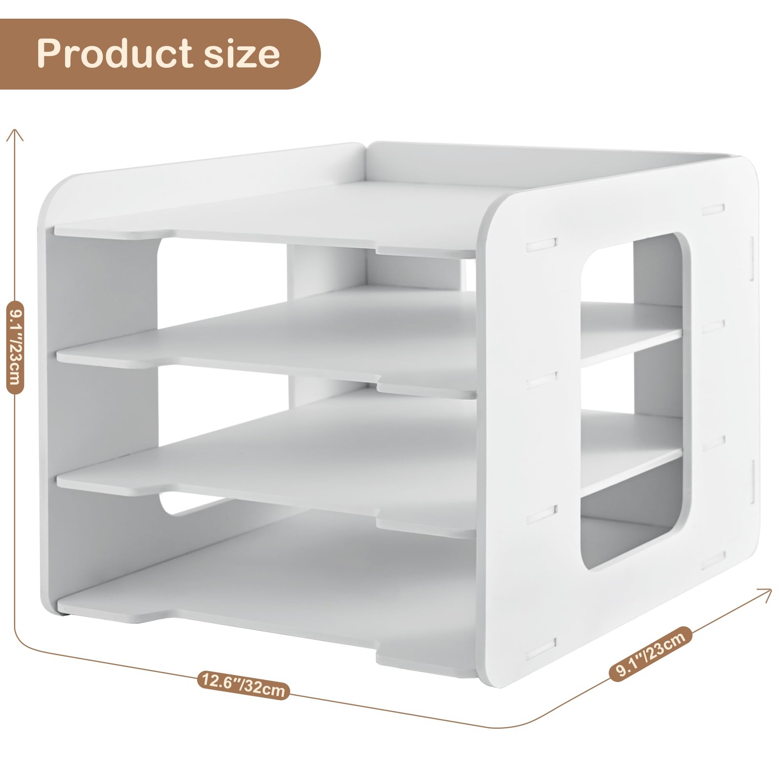 Moontility Desk Organizer, 4-Tier File Organizer for 13″ x 9″ x 9″, White