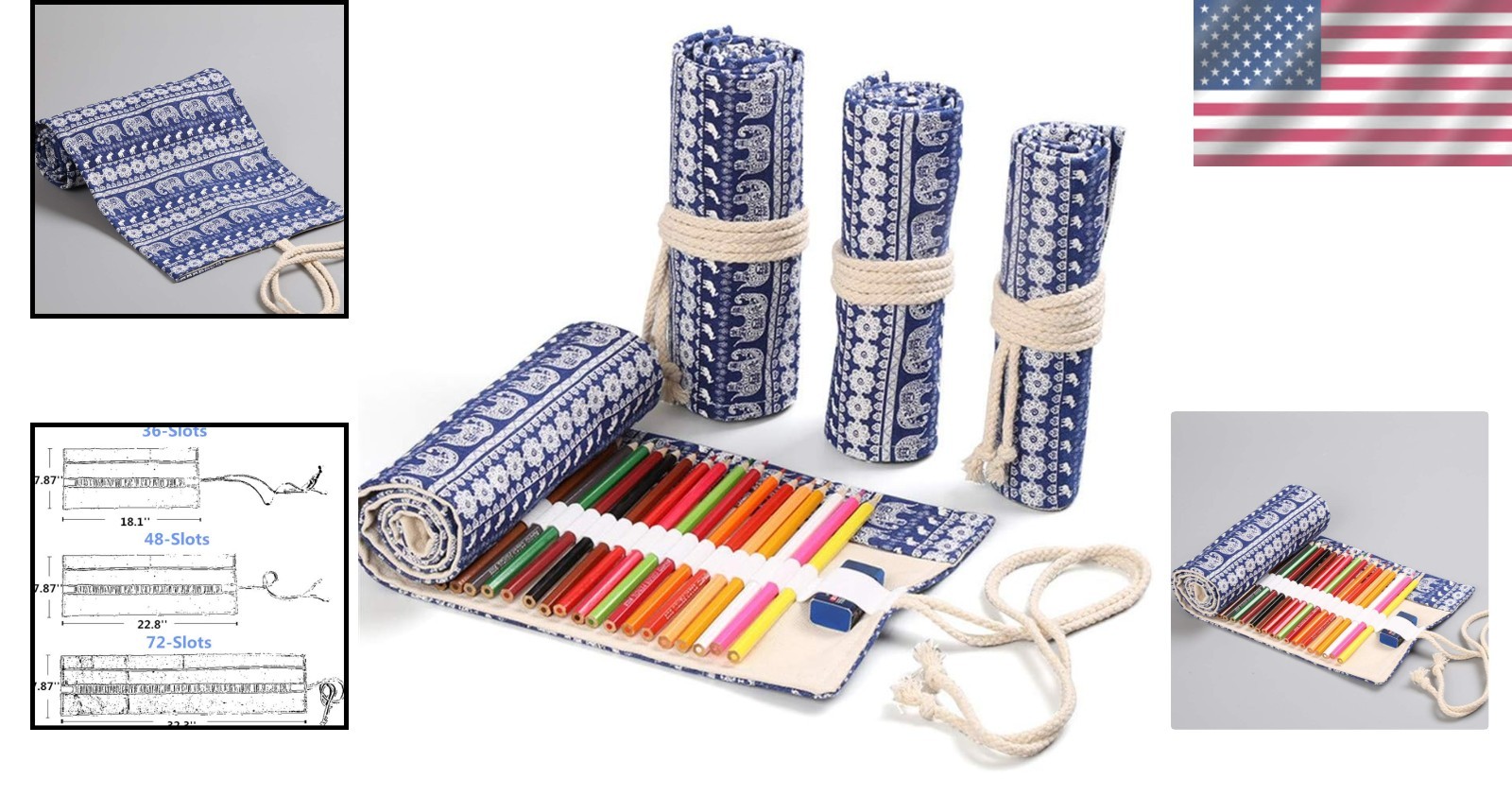 Durable 48-Slot Pencil Wrap in Calf Elephant Print – Perfect for Creative Minds