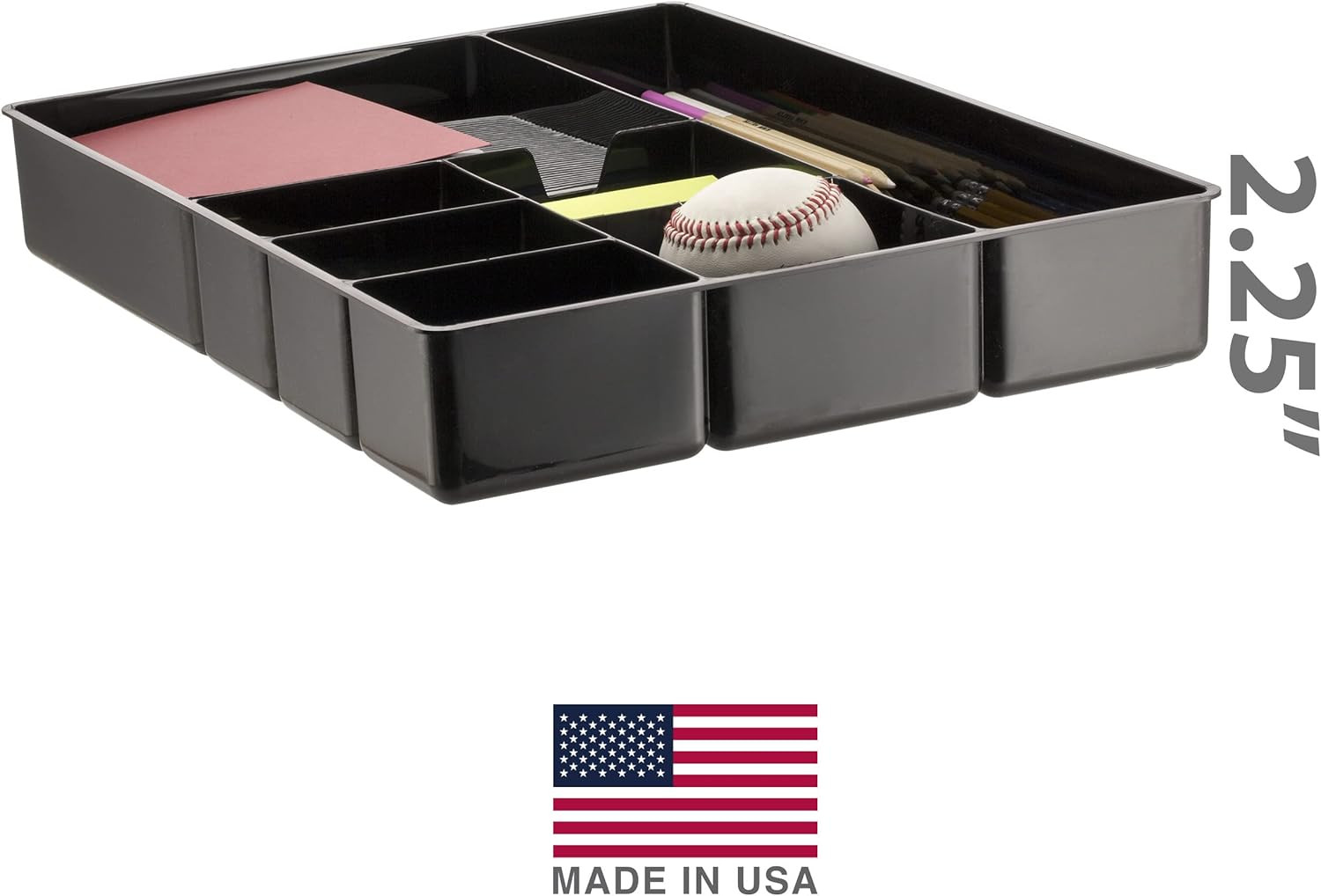 Deep Drawer Organizer Tray, 8 Compartments, 2 1/4″H x 15 1/8″W x 11 1/2″D, Black