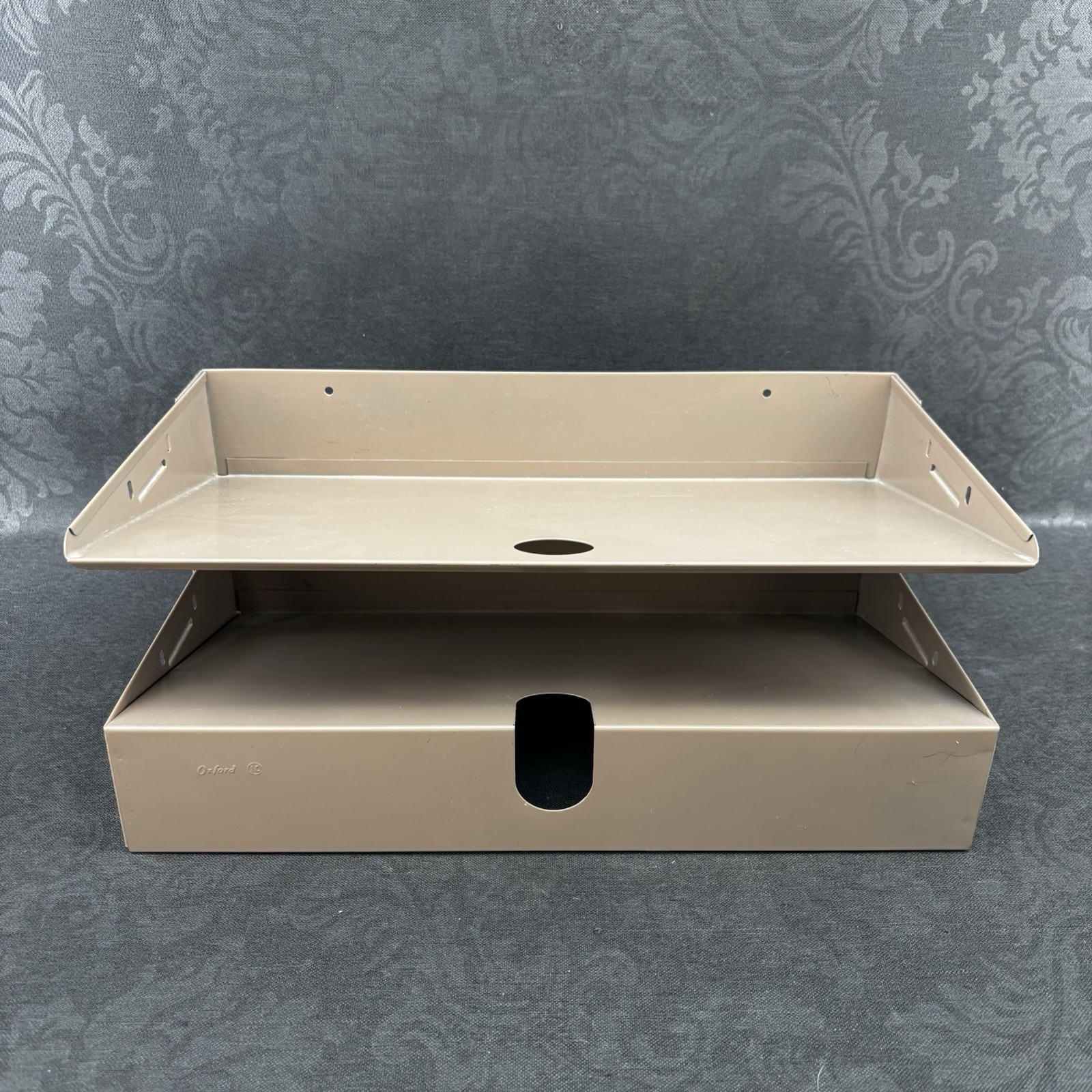VINTAGE MCM Oxford Grey Steel 2 Tiered Letter Desk Tray Organizer Legal Size