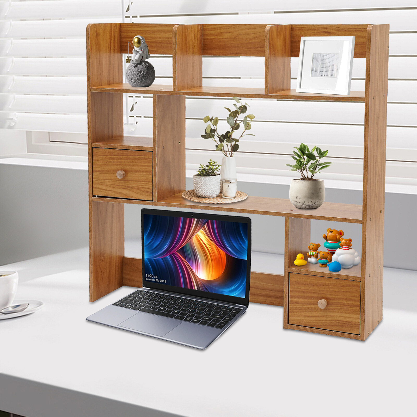 Pine Color Desktop Bookshelf Modern Storage Organizer Home Office Desk Organizer