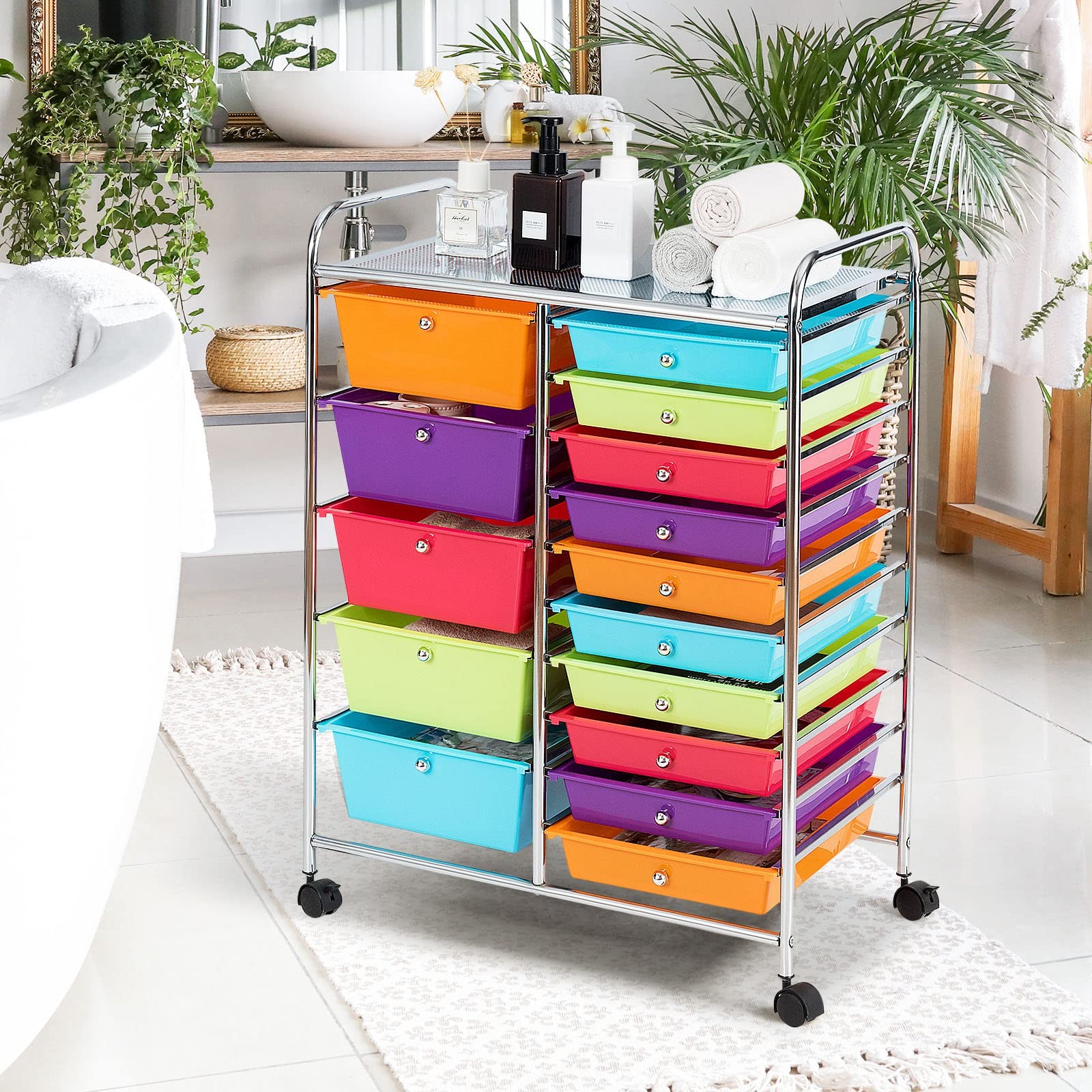 KOTEK 15-Drawer Rolling Storage Cart, Multipurpose Mobile Multicolor-combo2