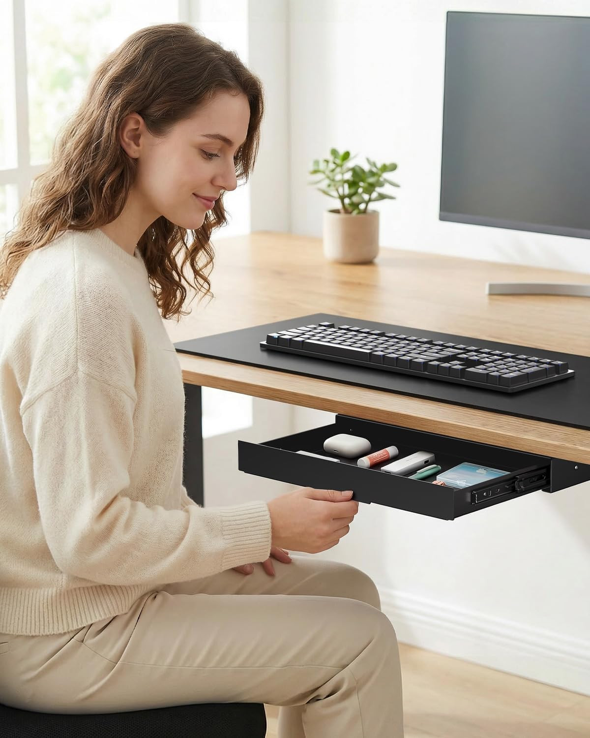 under Desk Storage Drawer 14.8″ Wide – Smooth Slide Out Organizer for Standing D